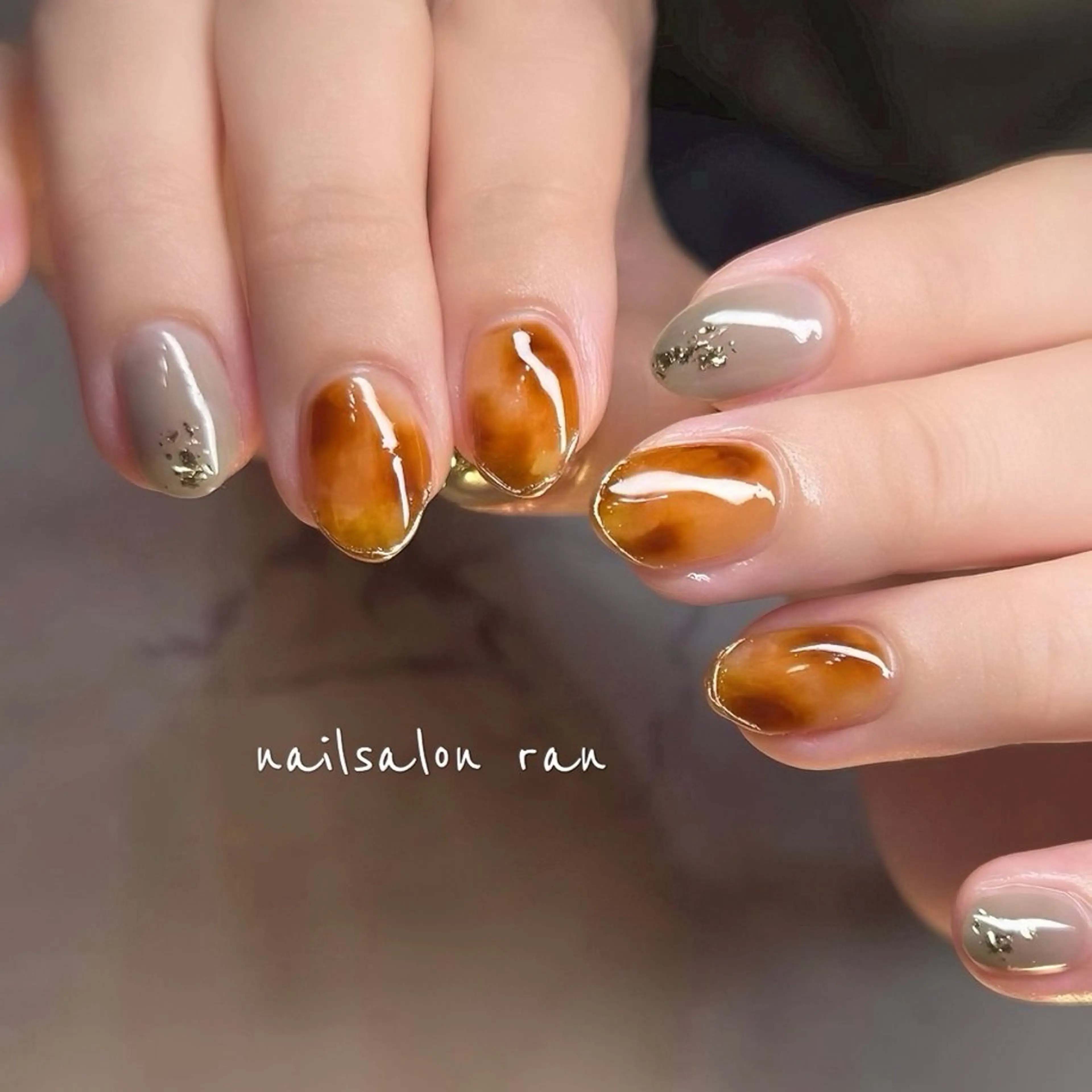 ネイル べっ甲ネイル フレンチネイル ミラーネイル ハンドネイル ハンドケア nailsalon ranのネイルデザイン
