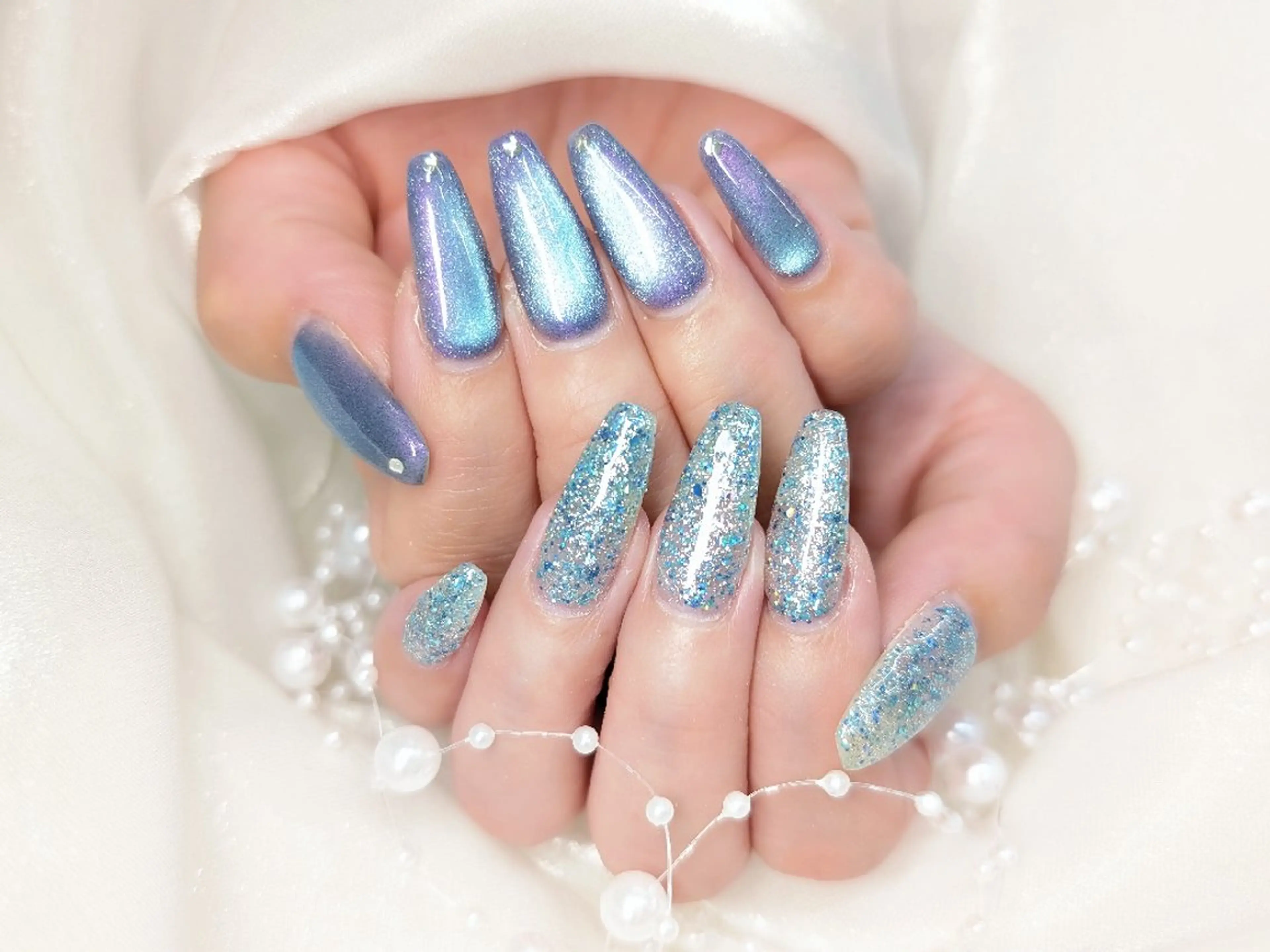 ネイル フラッシュネイル フレンチネイル キラキラネイル ラメ(グリッター) マグネットネイル Chouette Nailのネイルデザイン