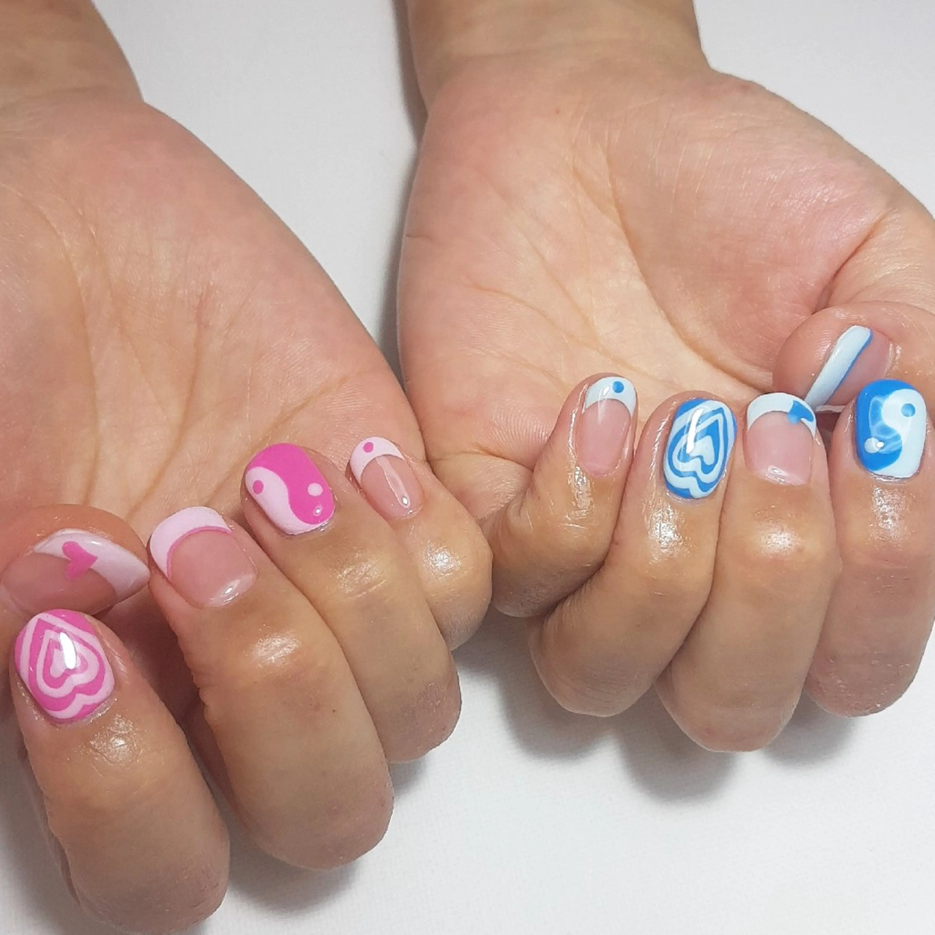 ネイル ブルー ジェルネイル 持ち込み ピンク ショートネイル owlnail /持込みデザイン専門のネイルデザイン