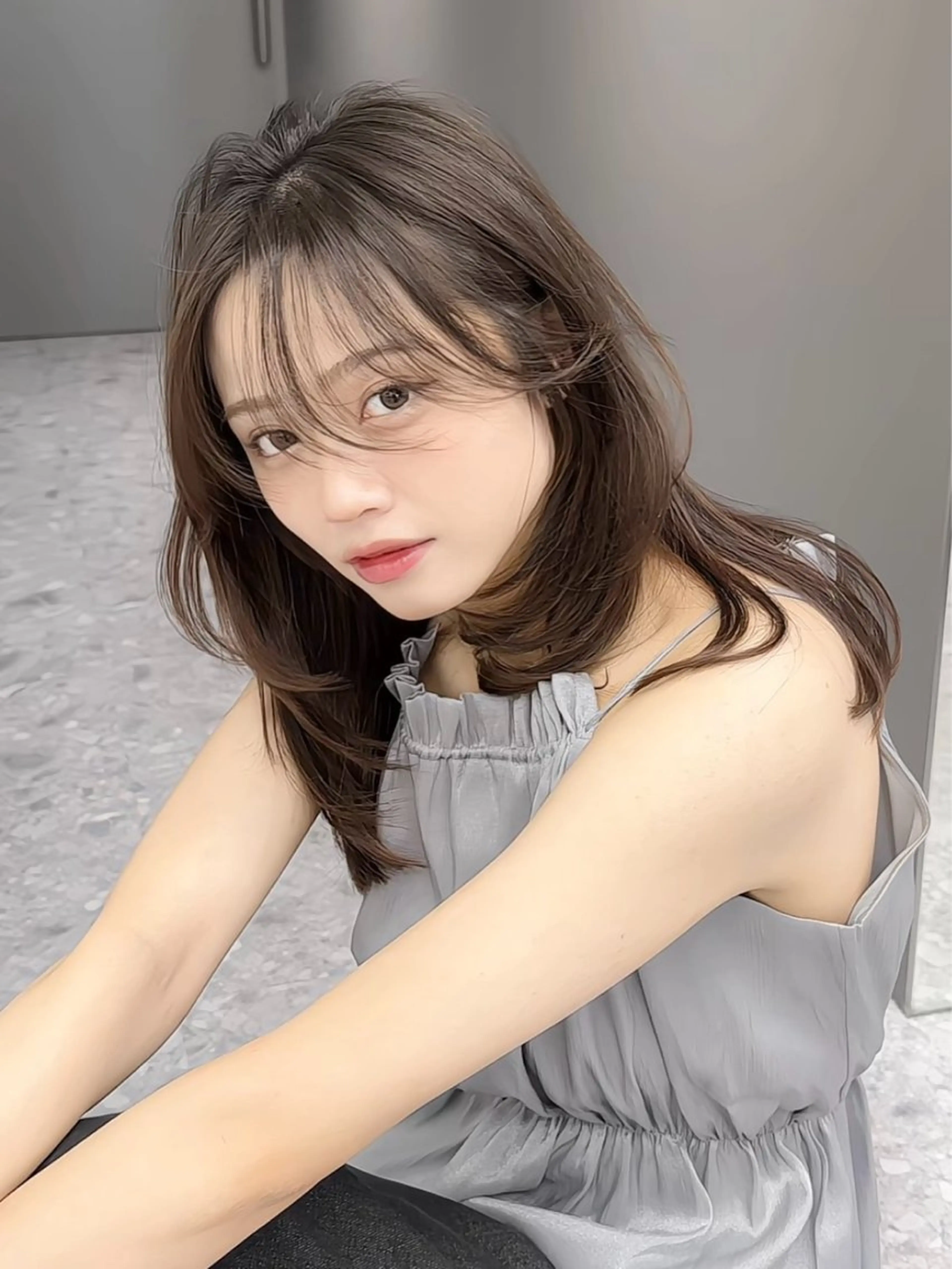 ミディアム カラー カット ヘアカラー トリートメント ブリーチなしヘーゼル 🤎透明感カラー 唯のヘアスタイル