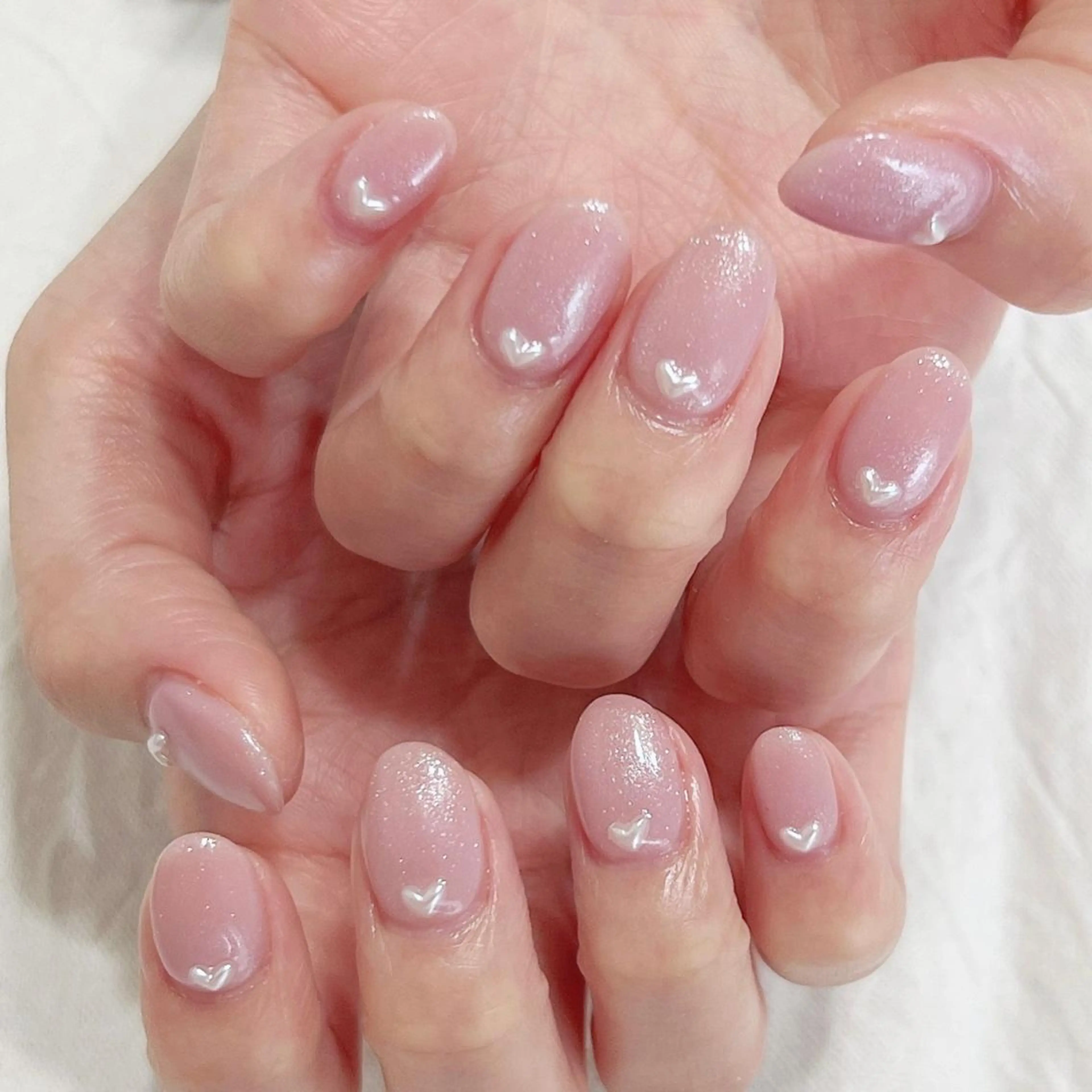 ネイル ハート ラメ(グリッター) オフィスネイル ピンク ホワイト ハンドネイル peaberry nailのネイルデザイン
