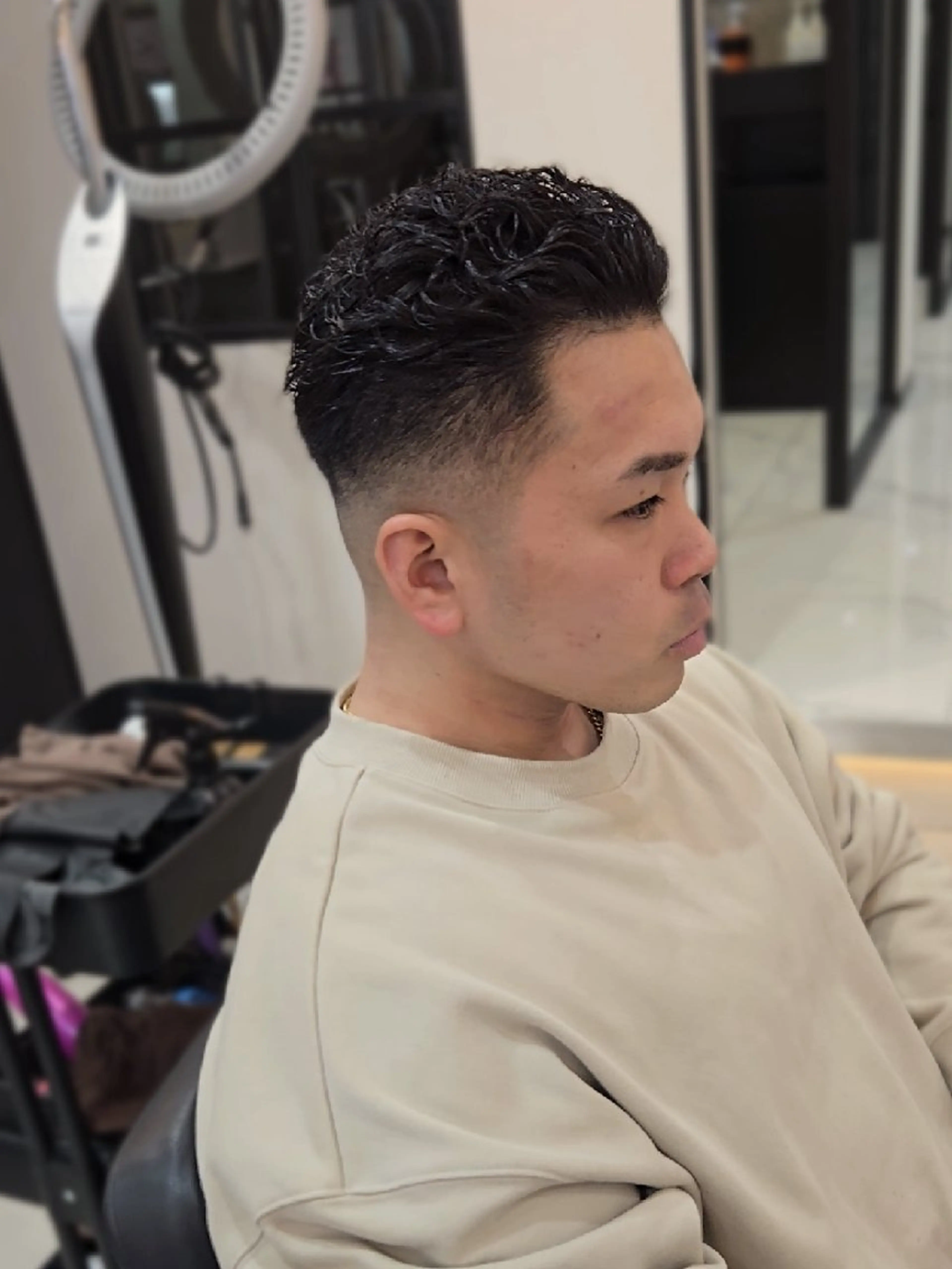 メンズ ショート パーマ オールバック フェードカット メンズパーマ カット パーマ ヘアセット Lapis 名古屋駅前店所属・LEN名古屋/パーマ メンズ特化美容師のヘアスタイル