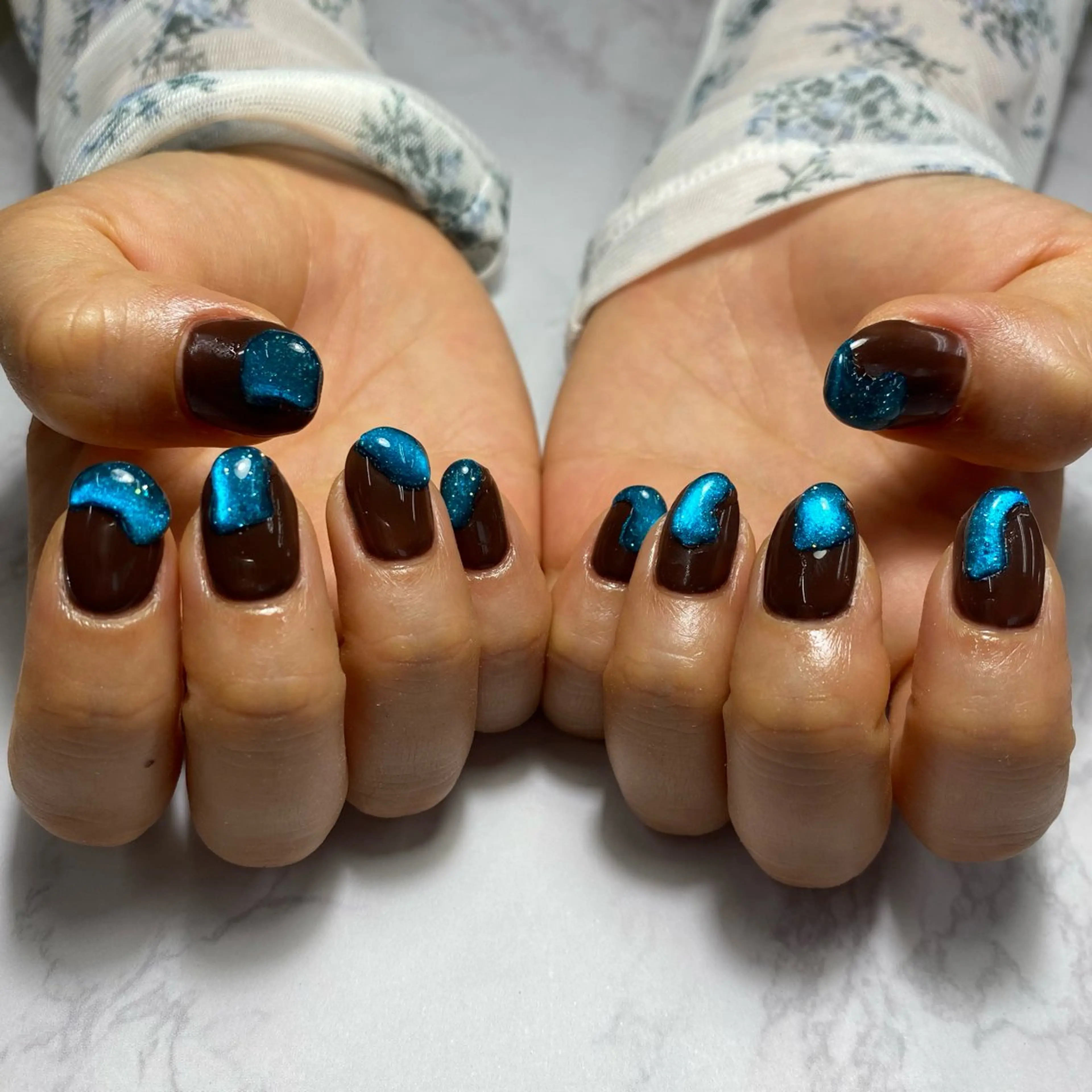 ネイル ブルー ハンドネイル NailSalonPucci所属・mana*.🧸.． ネイルモデル募集中のネイルデザイン