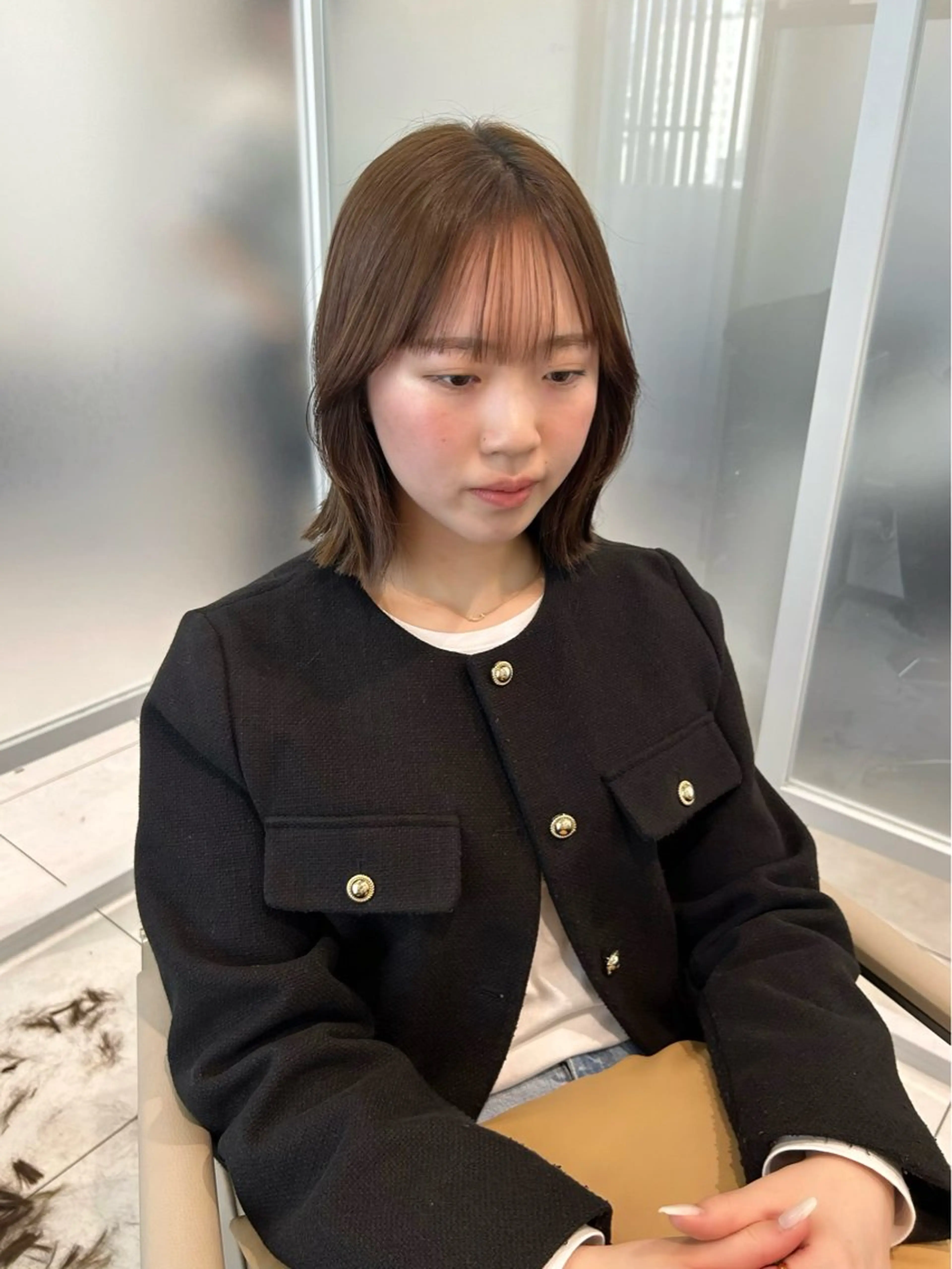 ミディアム カラー カット ヘアカラー トリートメント オリーブ/アッシュ やわらか透明感カラーのヘアスタイル