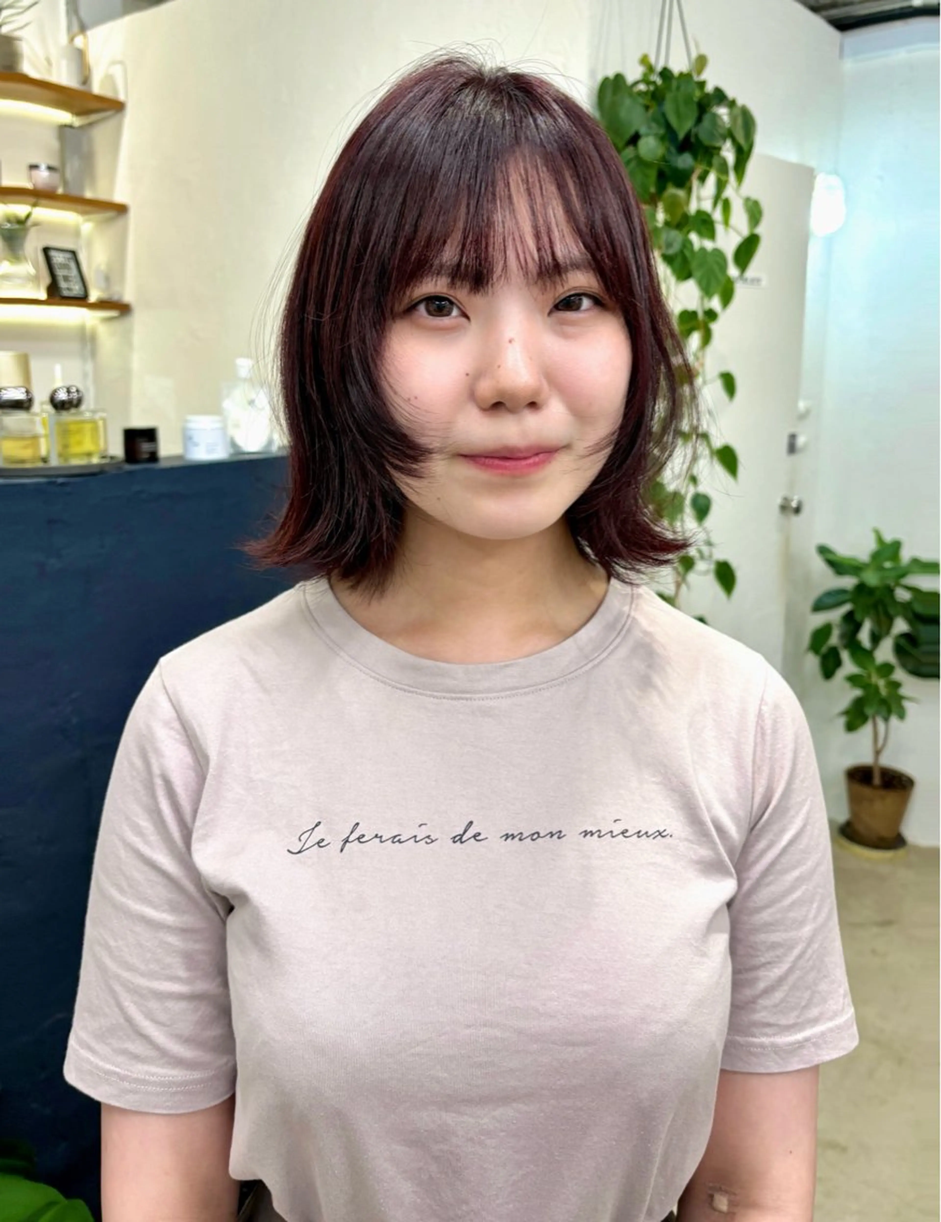 ミディアム カラー ブリーチ ブラウンカラー カシス 透明感カラー ラベンダーカラー ヘアカラー 暖色カラー/天神/ ヘイマサクラのヘアスタイル