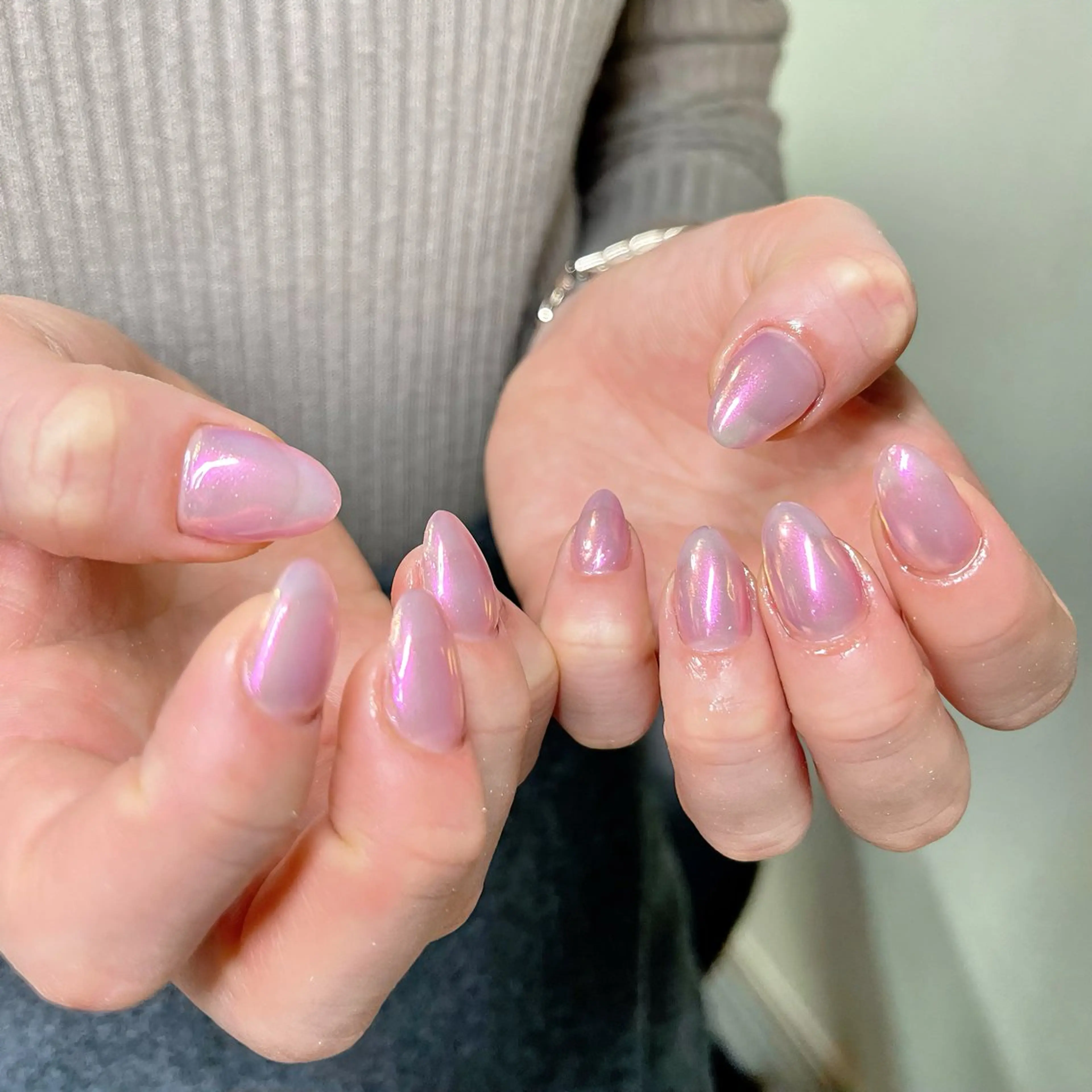 ネイル 水色 マグネットネイル ミラーネイル ワンカラーネイル リボン ハンドネイル 🫧OPELIA NAIL渋谷🫧のネイルデザイン