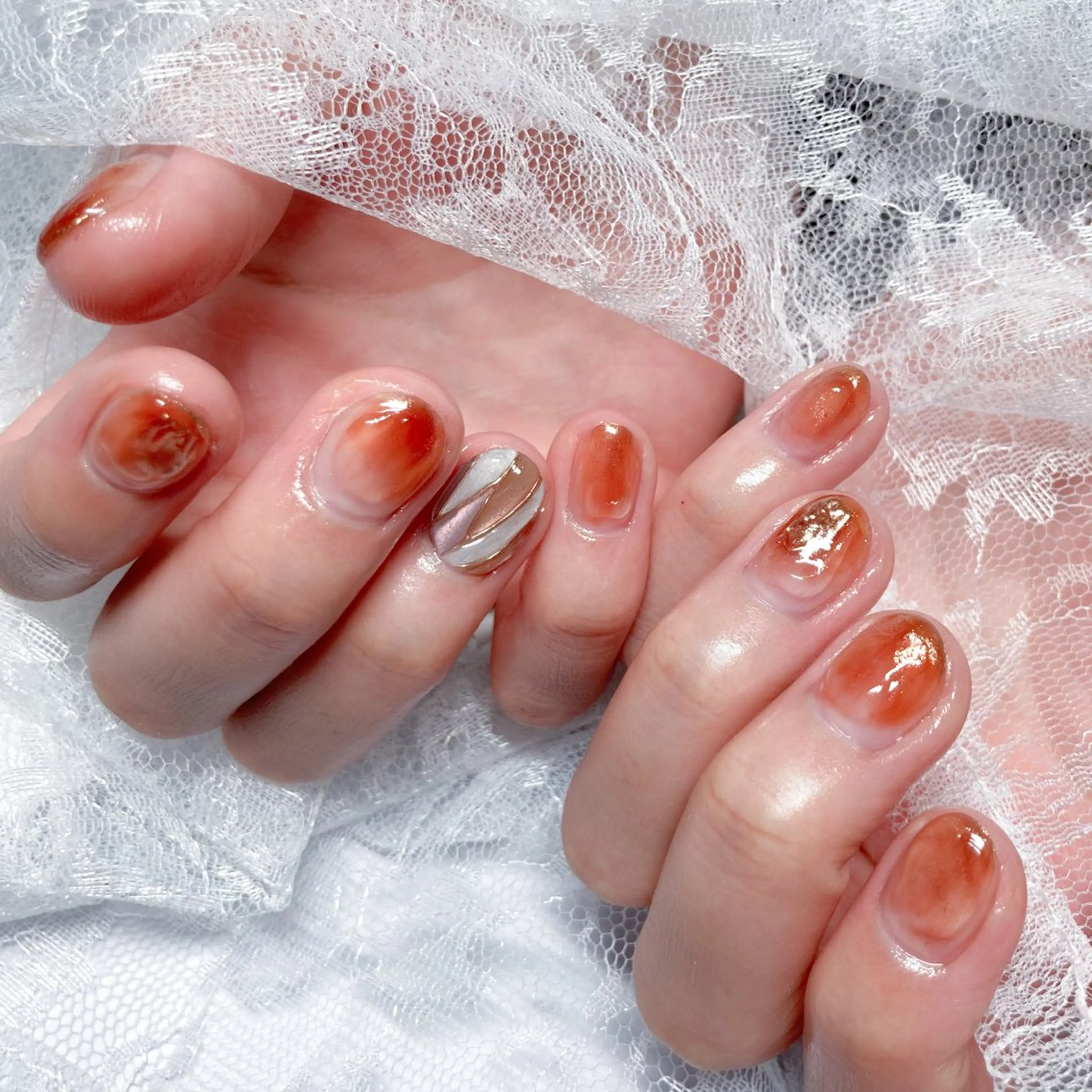 ネイル クリアネイル マグネットネイル 持ち込み ニュアンスネイル オレンジ ハンドネイル Terrace＋所属・Terrace＋ Nailのネイルデザイン