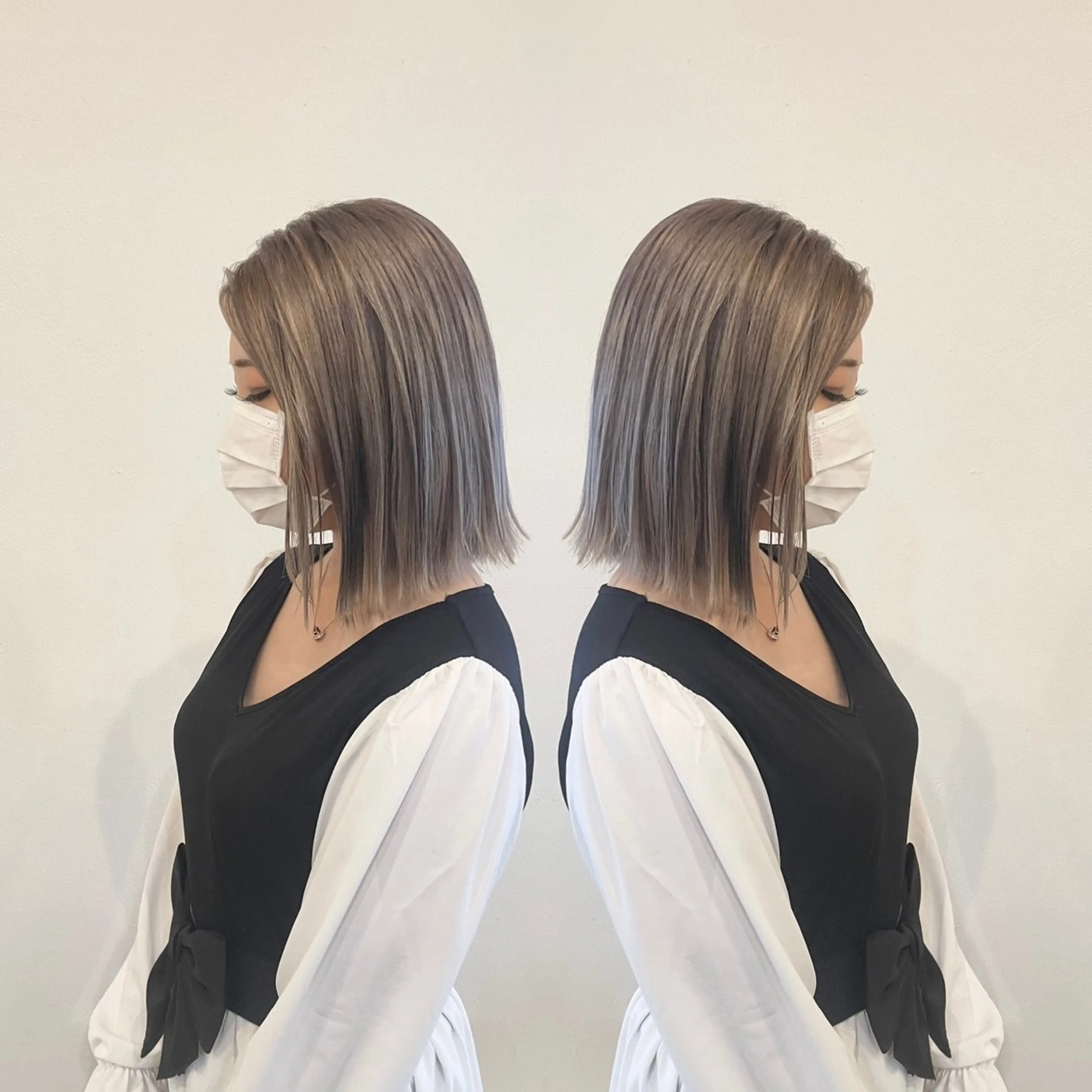 ショート カラー 切りっぱなしボブ ベージュカラー シルバー シルバーベージュ ボブ Hair make VERDA所属・富永 憲一郎のヘアスタイル