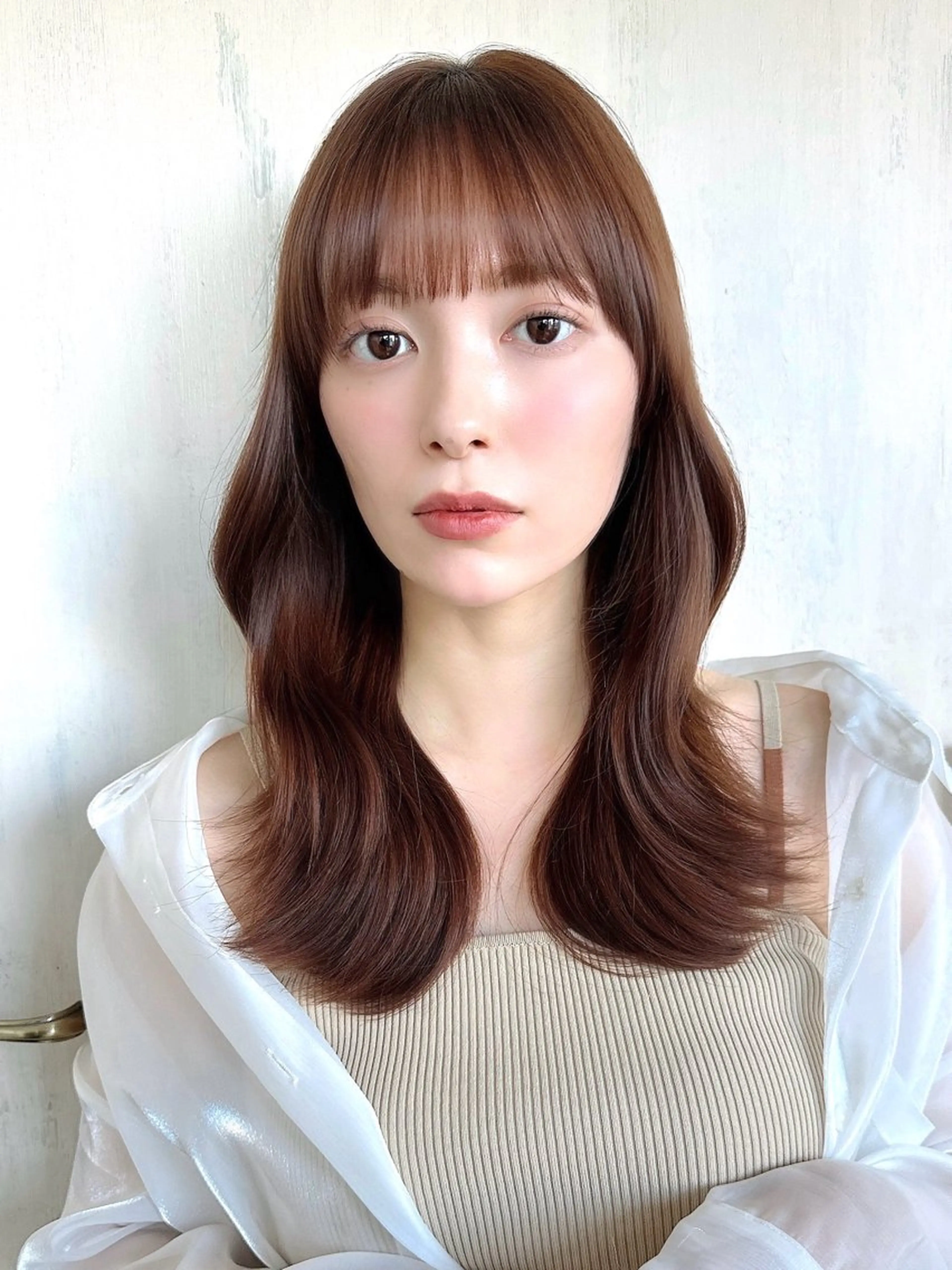 セミロング カラー 透明感カラー 小顔カット トリートメント カット ヘアカラー トリートメント ヘッドスパ 石戸谷　海斗/韓国 レイヤー/艶カラーのヘアスタイル