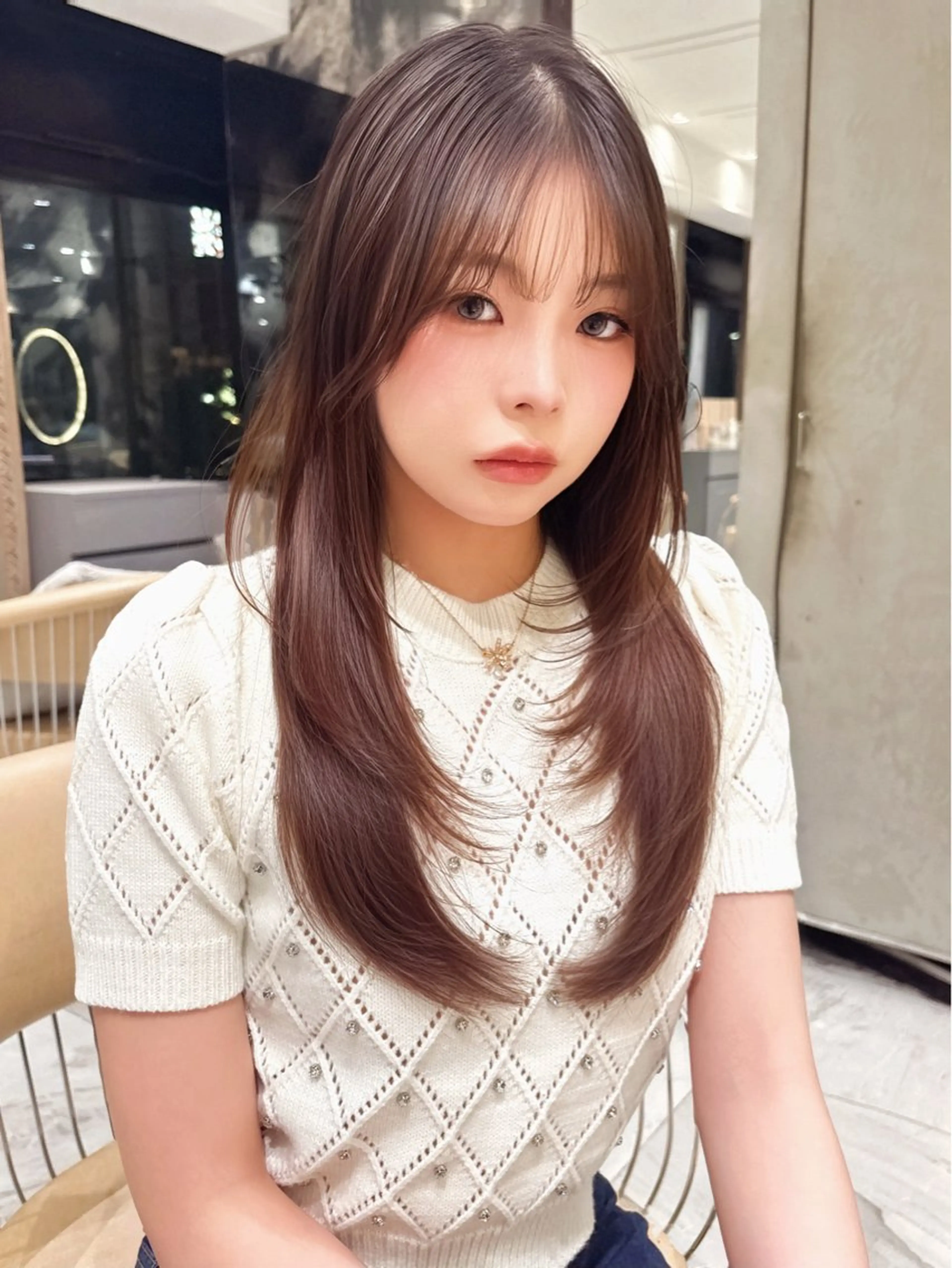 ロング レイヤーカット 透明感カラー/艶髪 髪質改善/縮毛矯正のヘアスタイル