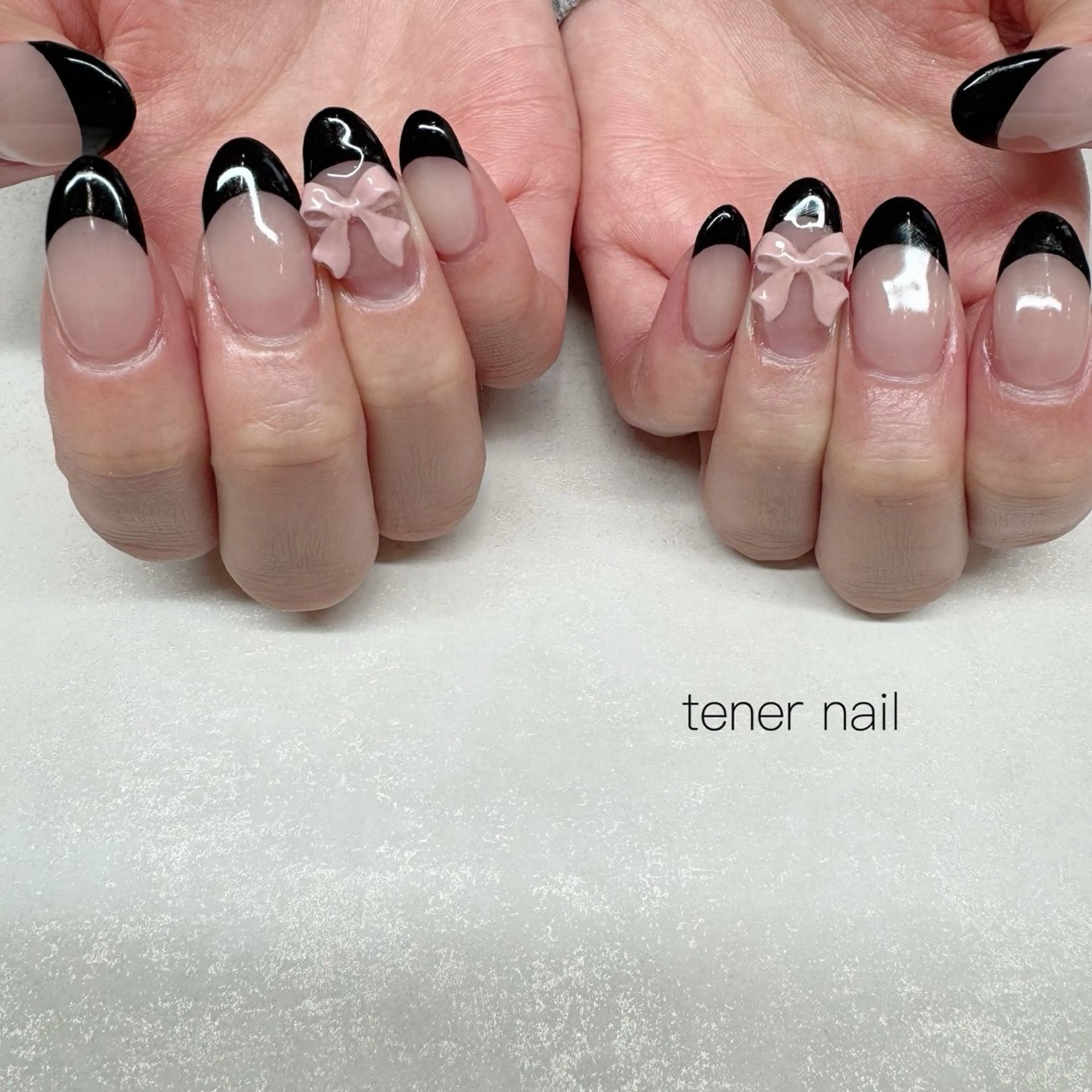 ネイル フレンチネイル ピンク リボン ハンドネイル tener  nail  テネルネイル所属・テネルネイル tener nailのネイルデザイン