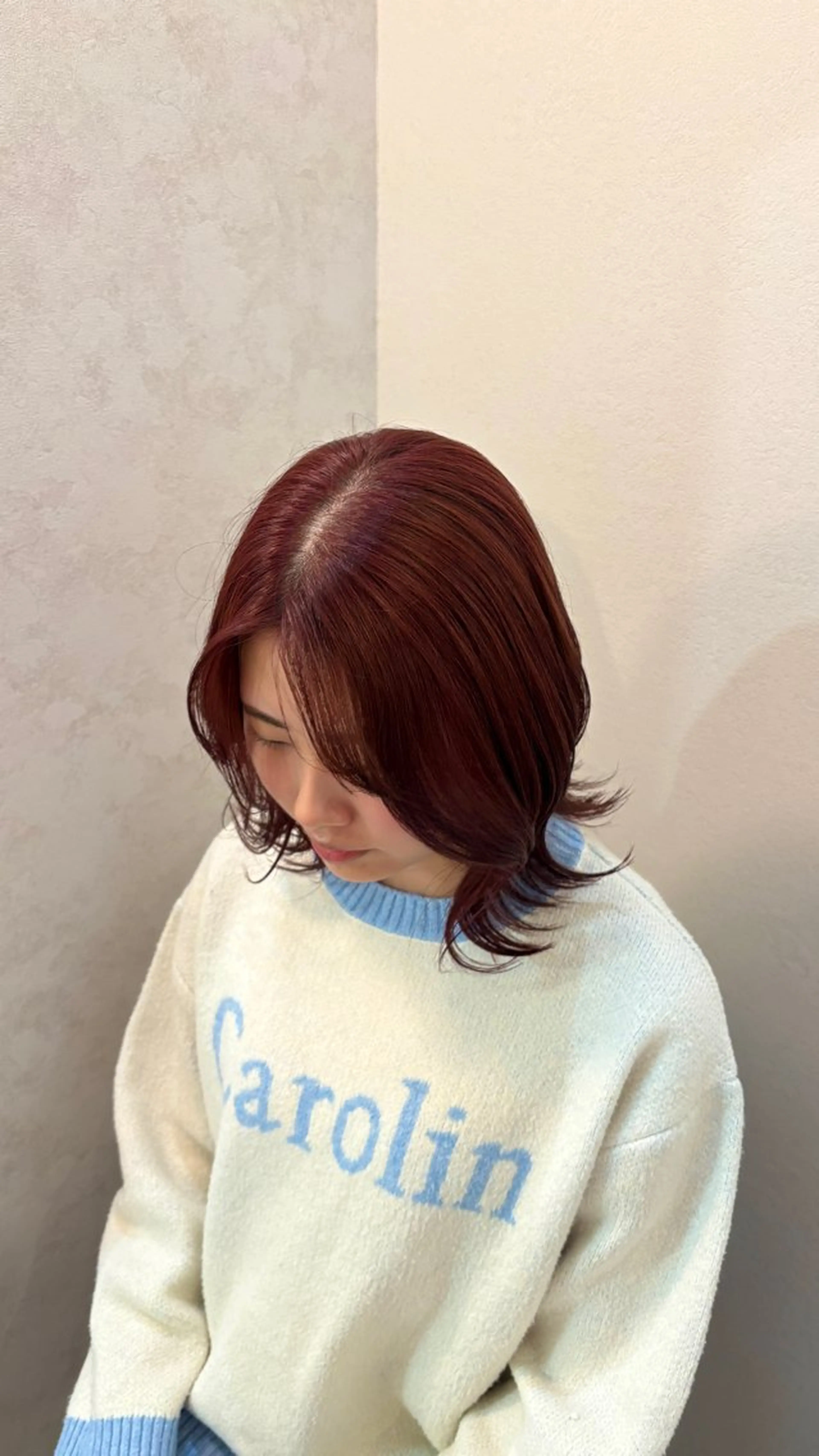 ミディアム カラー カシス レッドカラー ヘアカラー Ｆ.まひろ🎀 暖色カラー／ベージュのヘアスタイル