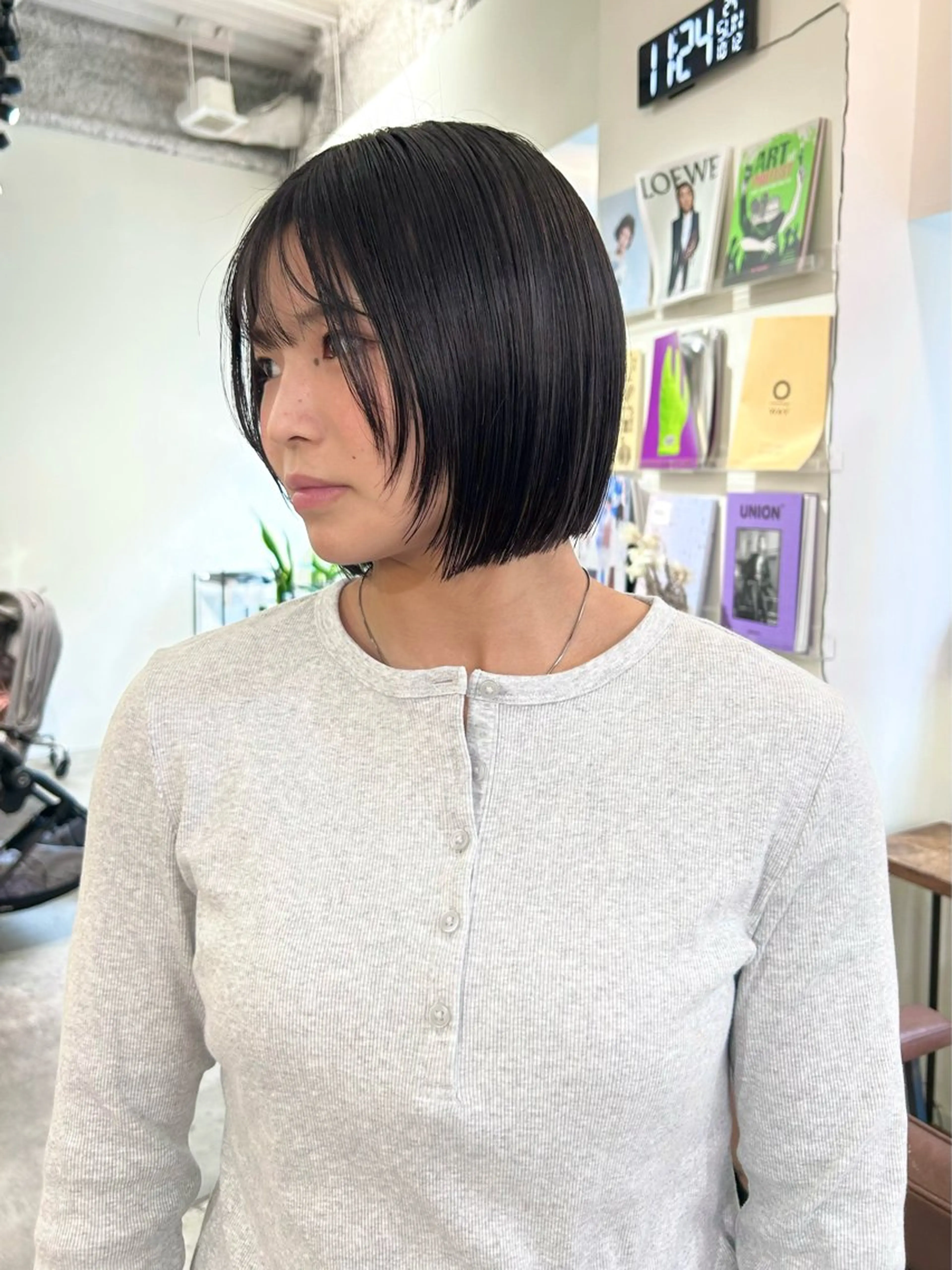 ショート パーマ ボブ 縮毛矯正 ストレートパーマ カット 切りっぱなしボブ 大阪梅田/きょうかのヘアスタイル