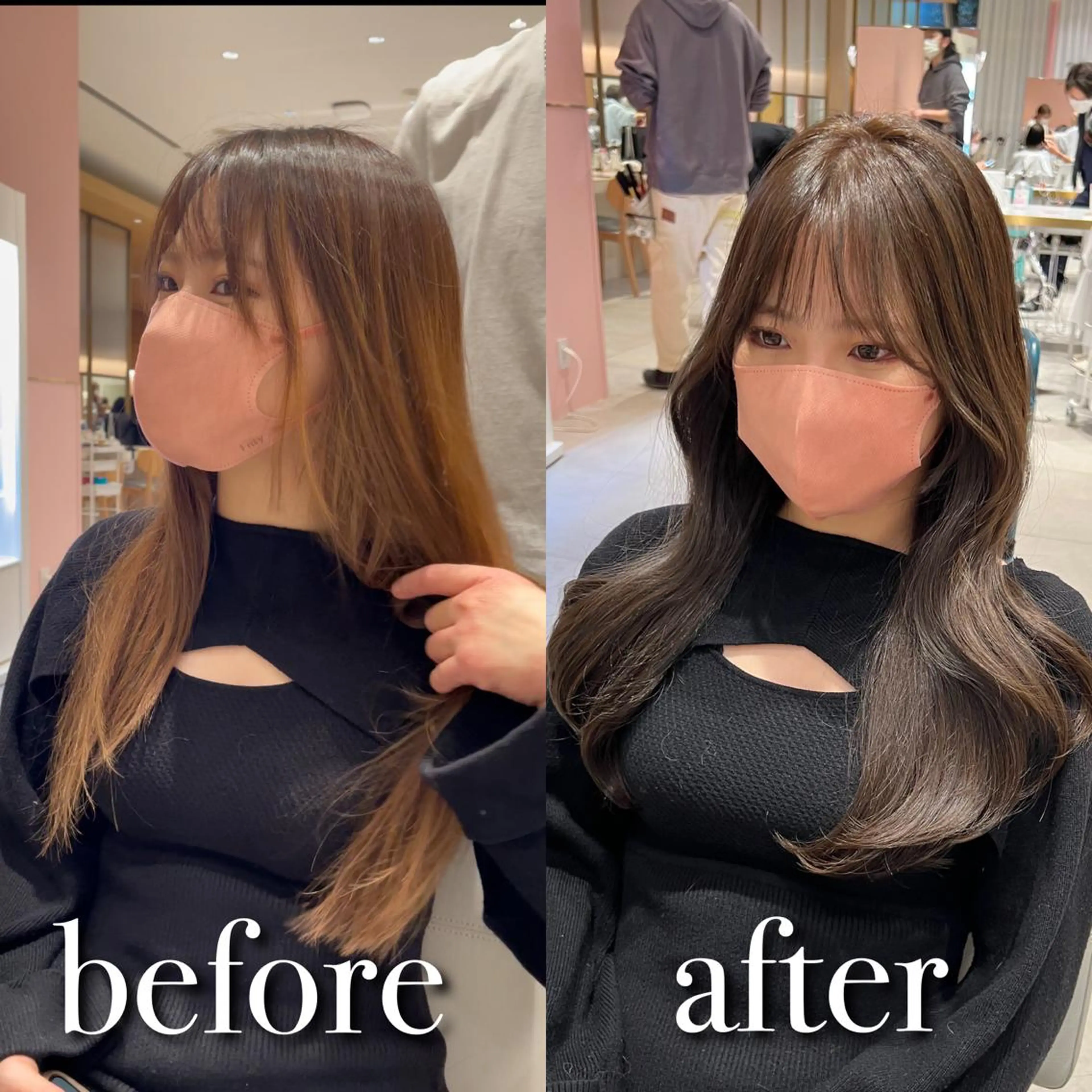ロング くびれヘア かきあげバング 似合わせカット 小顔カット ワンホンヘア カット ボブパーマ ウルフパーマのヘアスタイル