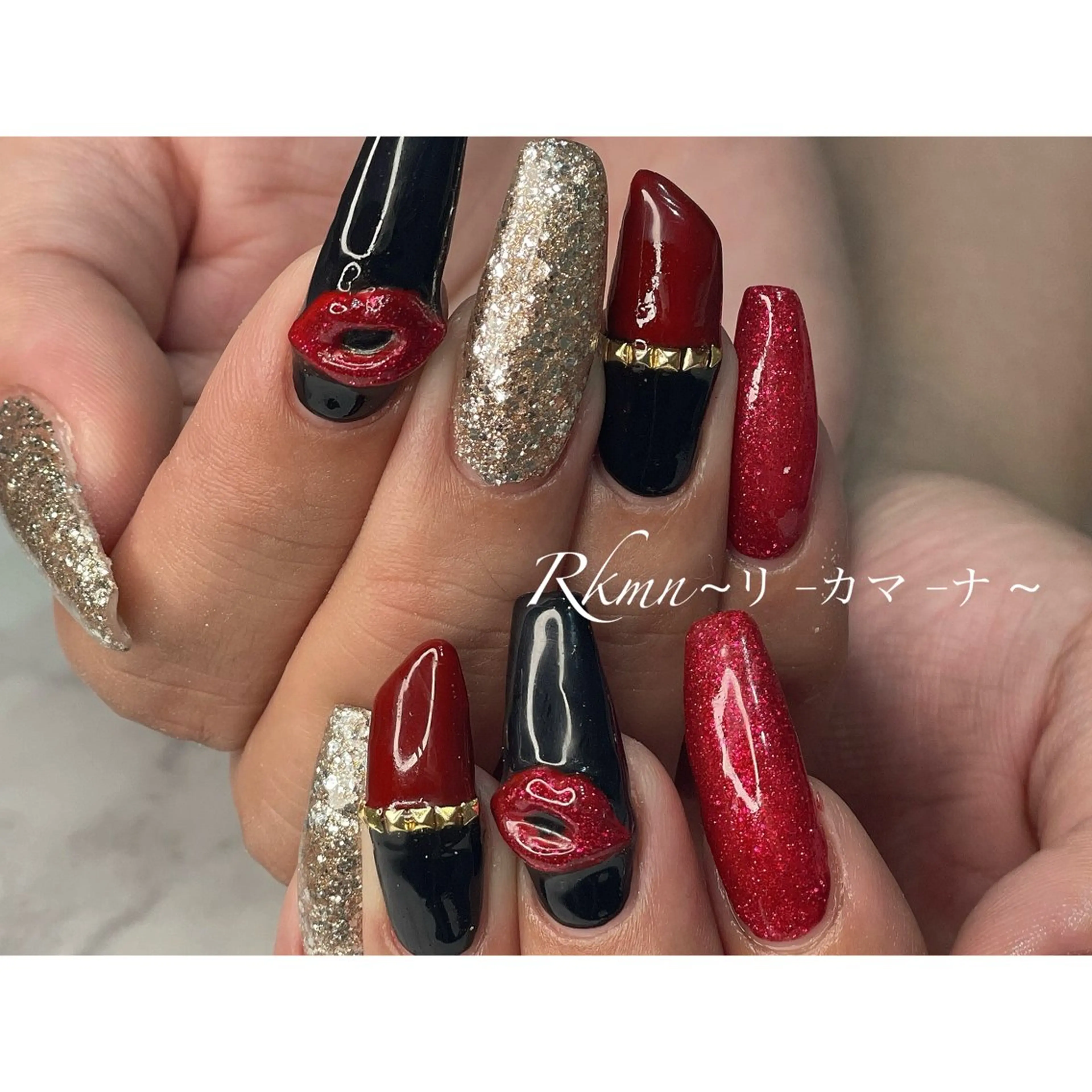 ボルドー #リップネイル #キスマーク #ラメ #キラキラ #ネイル