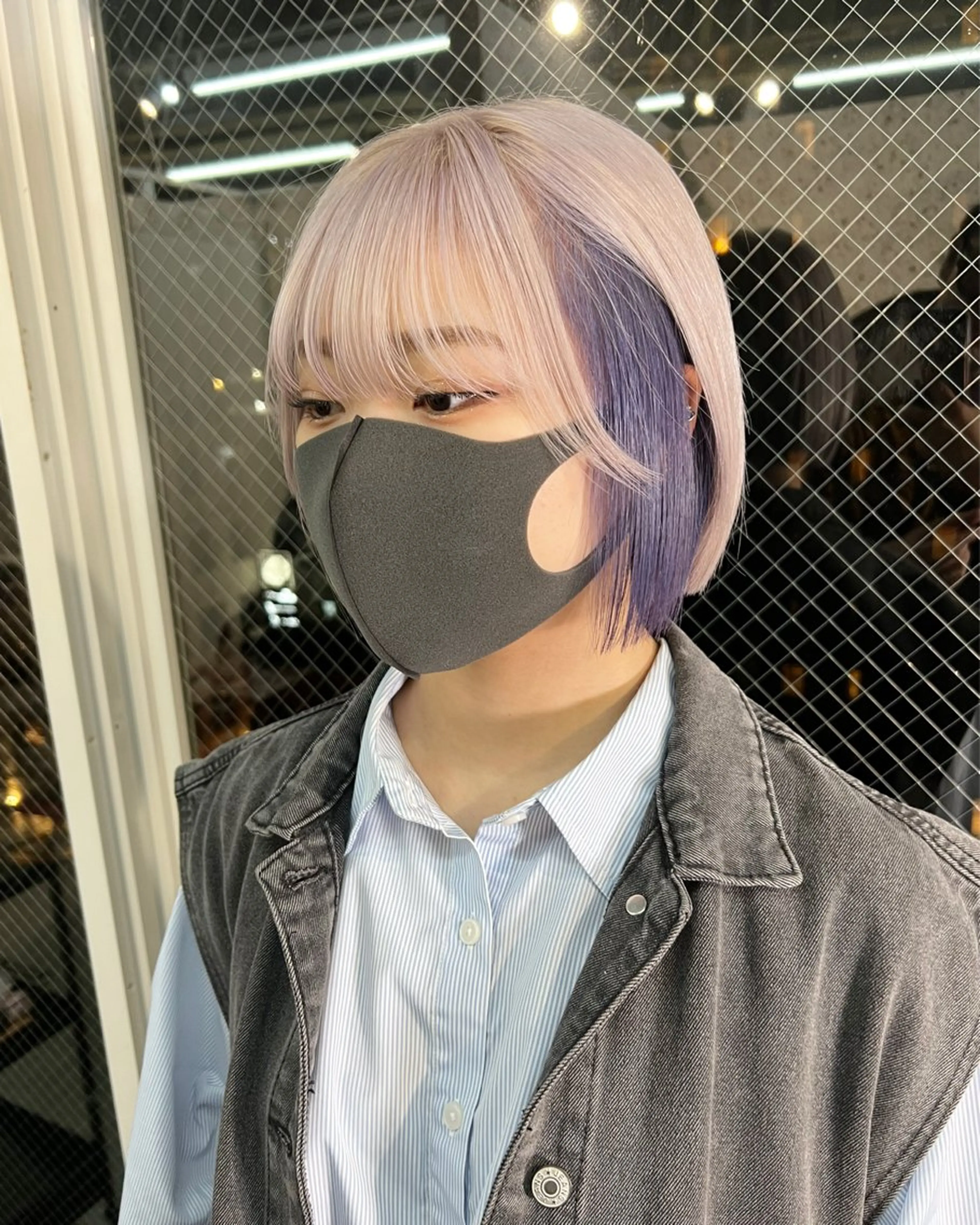 ショート カラー ブリーチ ブルーカラー ブルーバイオレット ケアブリーチ ダブルカラー ヘアカラー lani 天神大名/ブリーチのヘアスタイル