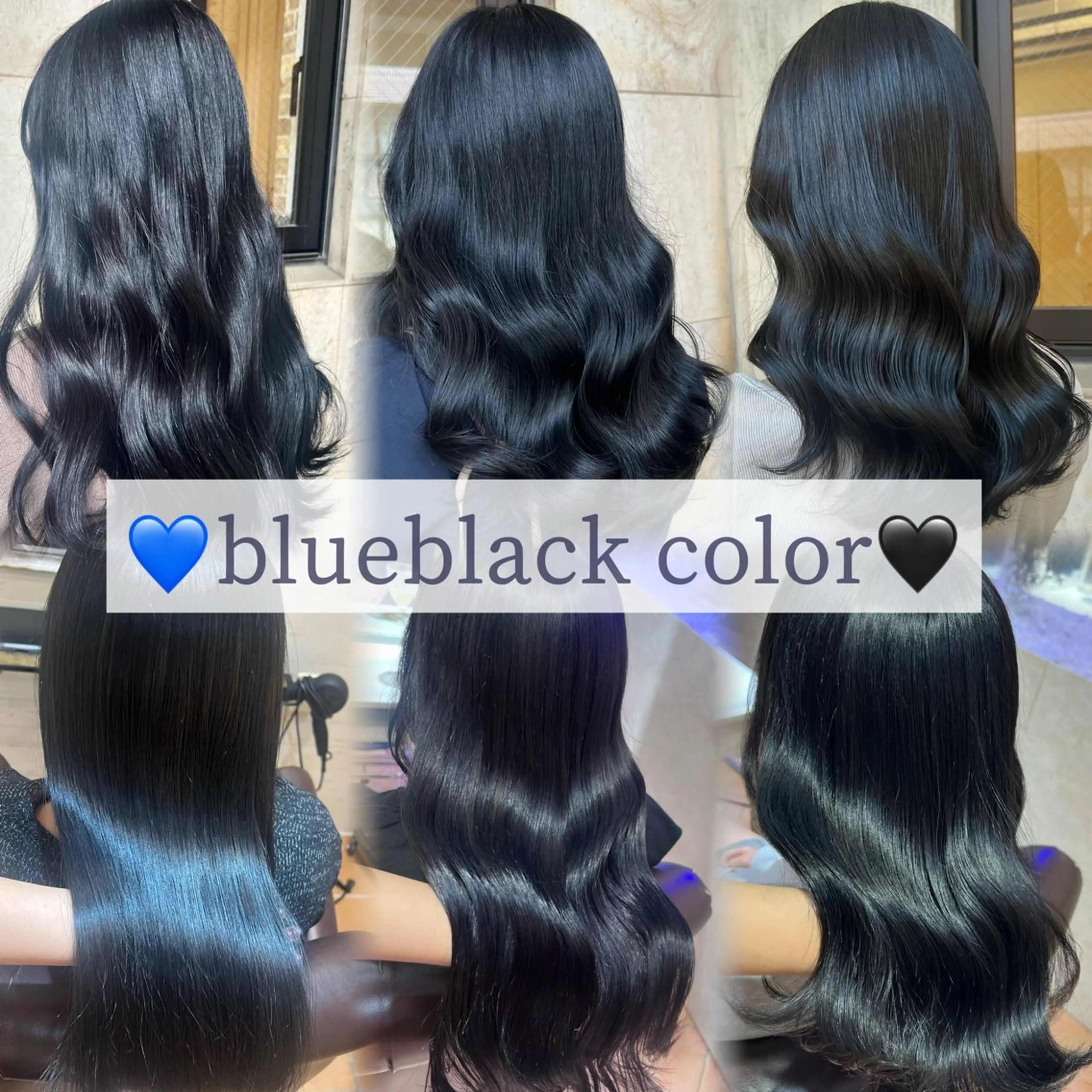 ロング カラー 切りっぱなしボブ 黒髪 ブリーチ ブルーカラー ブルーブラック Wカラー/髪質改善/ 艶カラー🩶Sanaのヘアスタイル