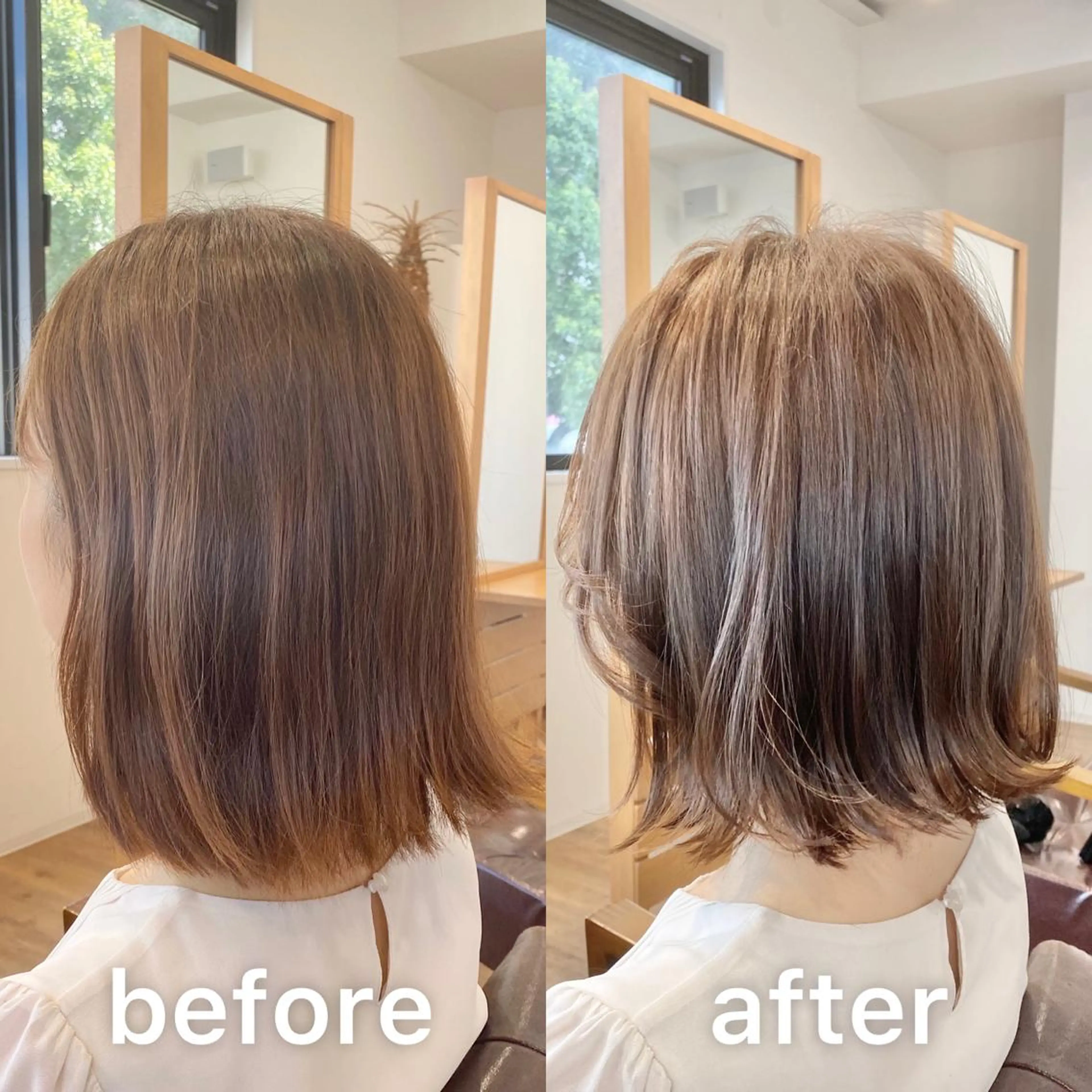 ショート カラー 前下がりボブ ベージュカラー 透明感カラー ボブ 髪質改善 カット ヘアカラー トリートメント KIZU 髪質改善 オカルト怪談のヘアスタイル