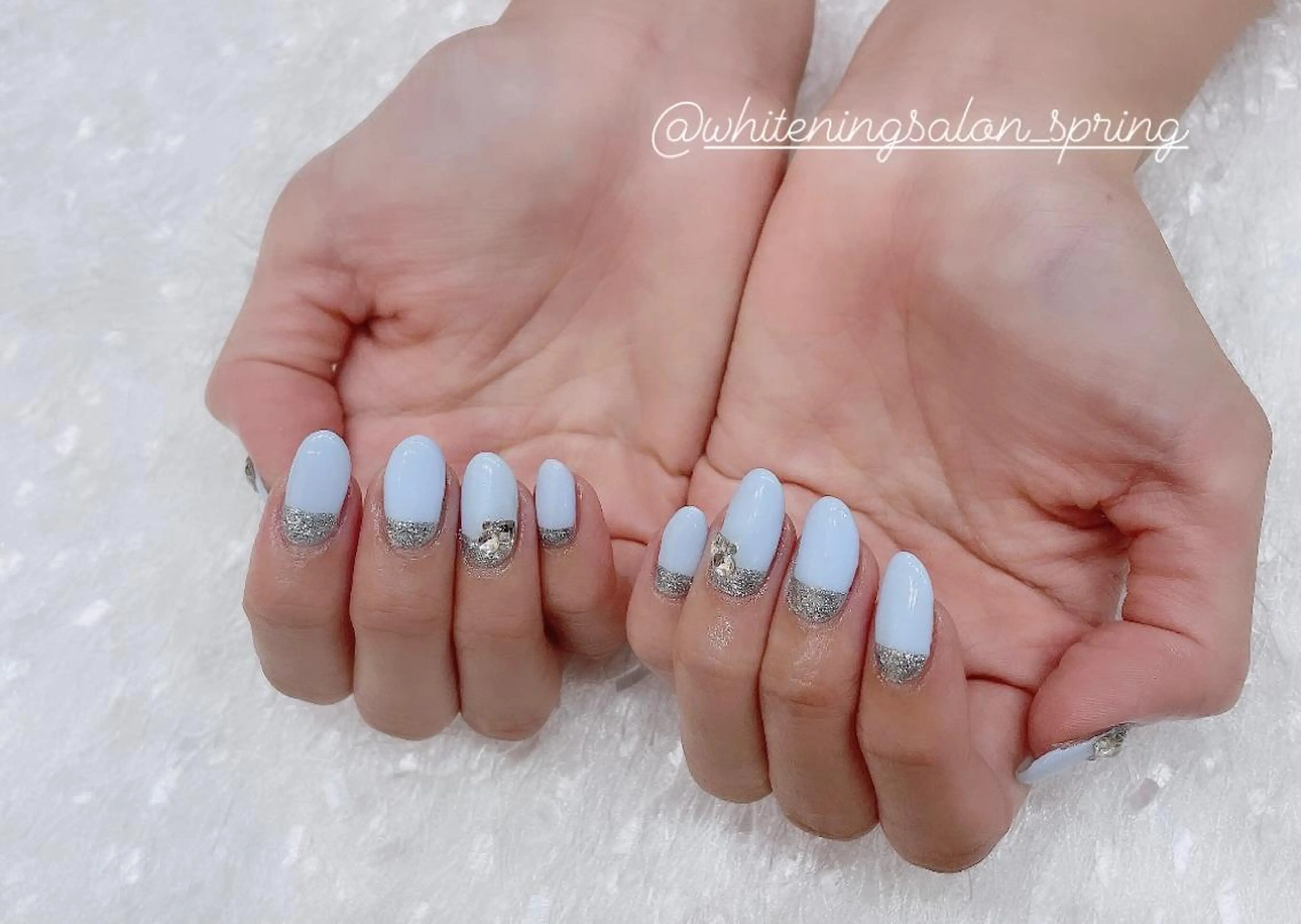 ネイル ブルー フレンチネイル ミラーネイル Nakao Hitomiのネイルデザイン