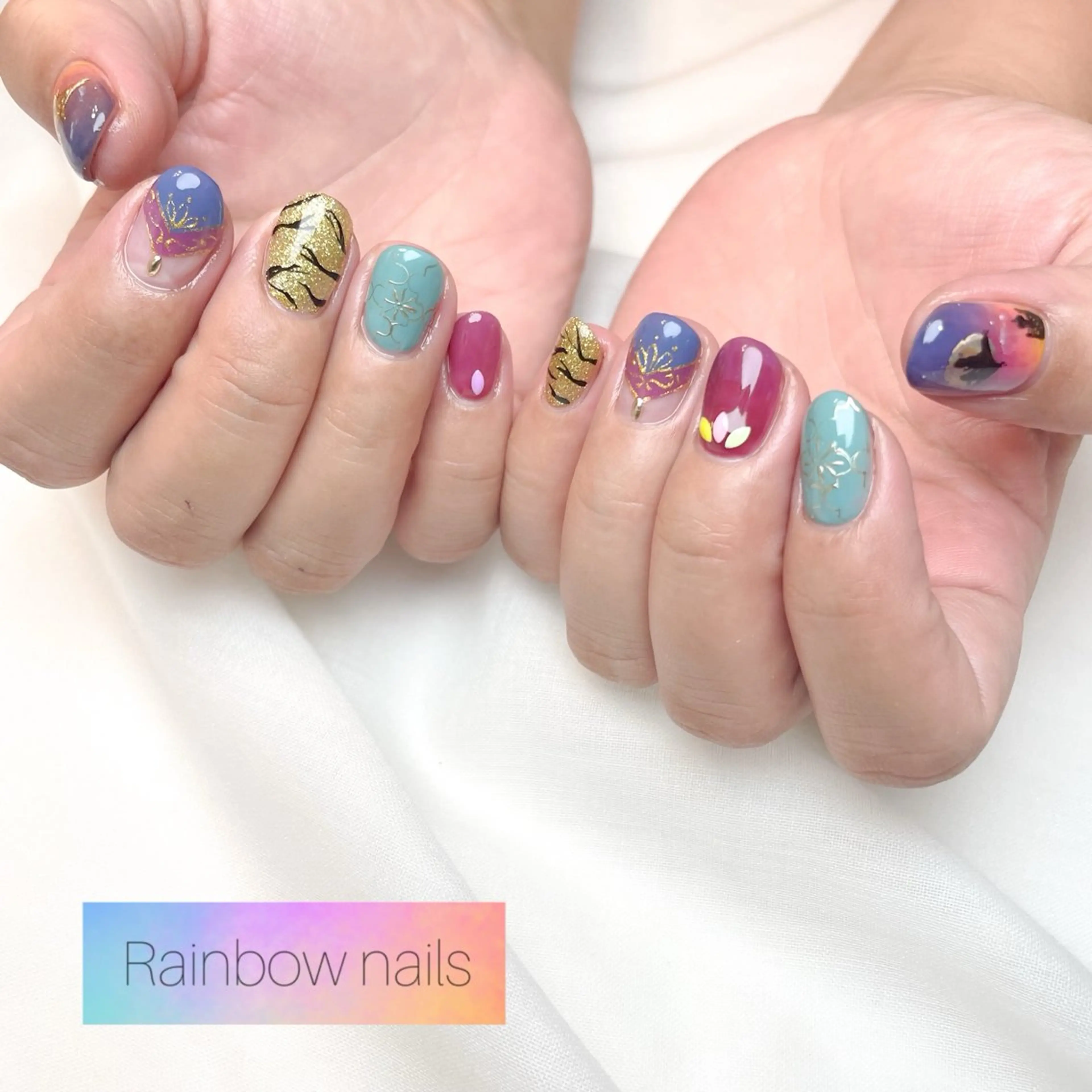 ネイル Rainbow nailsくろちゃんのネイルデザイン