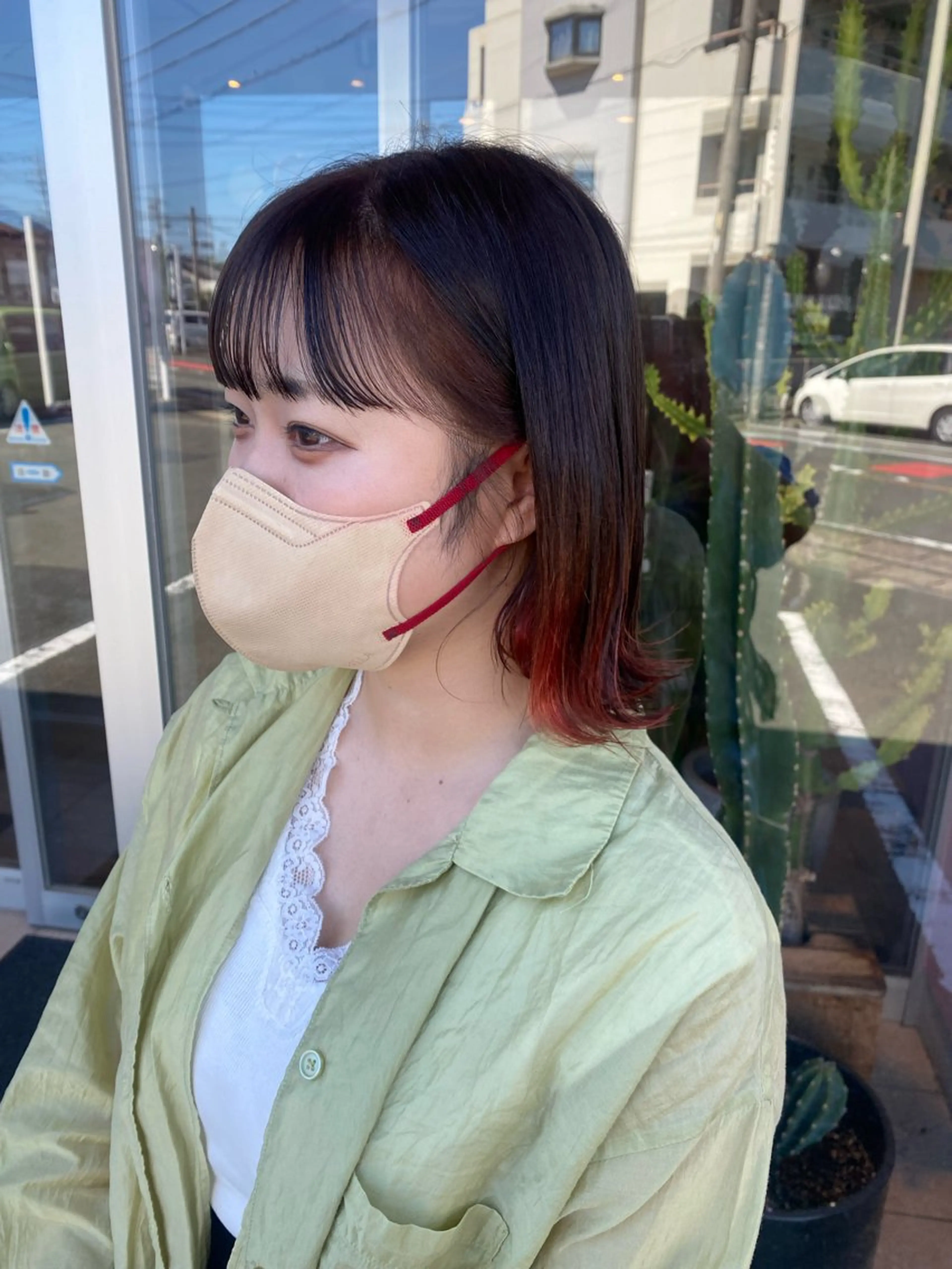 ショート カラー 切りっぱなしボブ ブリーチ ブリーチなしカラー オレンジ ボブ ハイトーン/透明感 カラー🤍こころのヘアスタイル