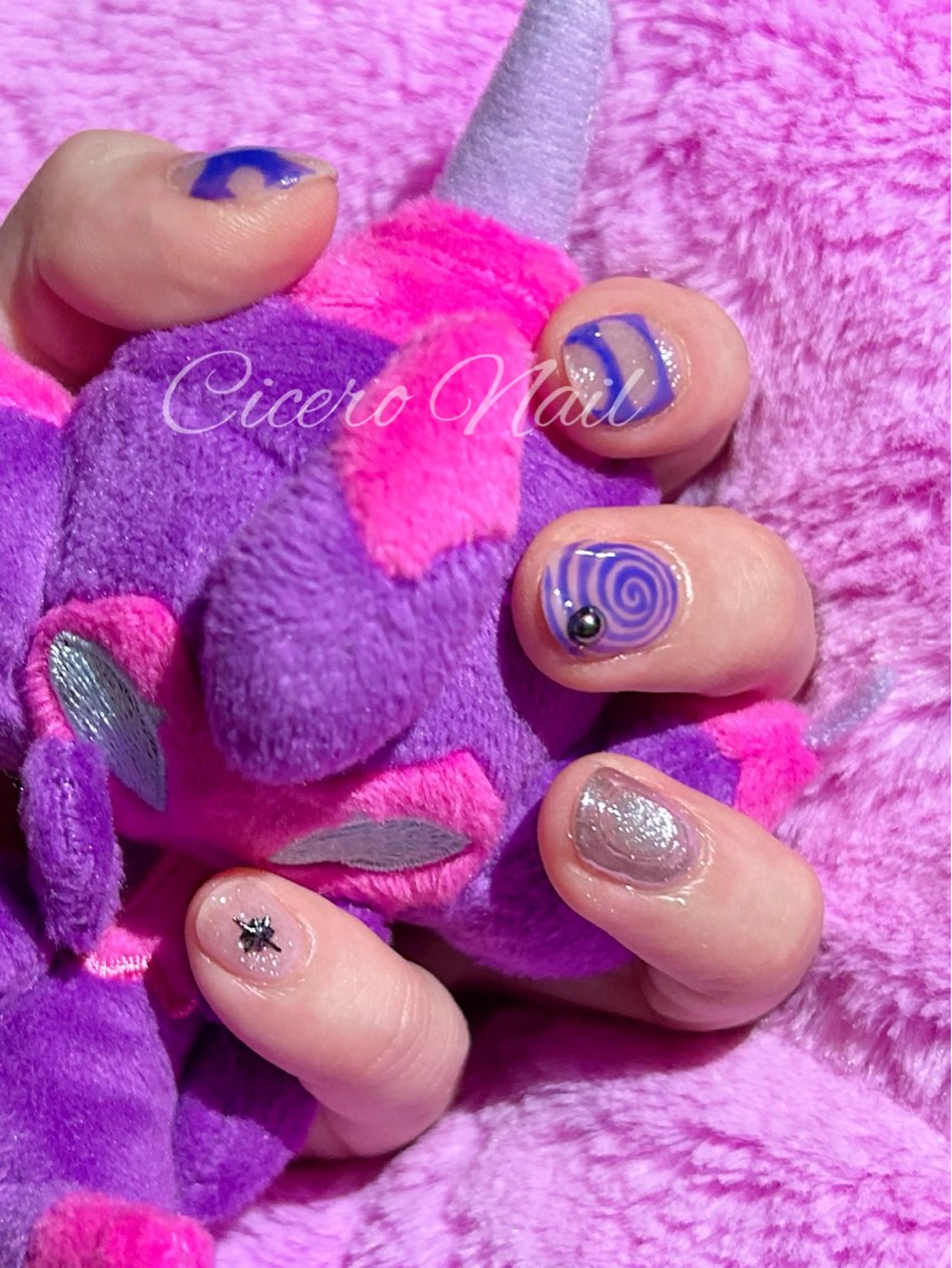 ネイル ラメ(グリッター) ミラーネイル パープル Cicero Nailのネイルデザイン