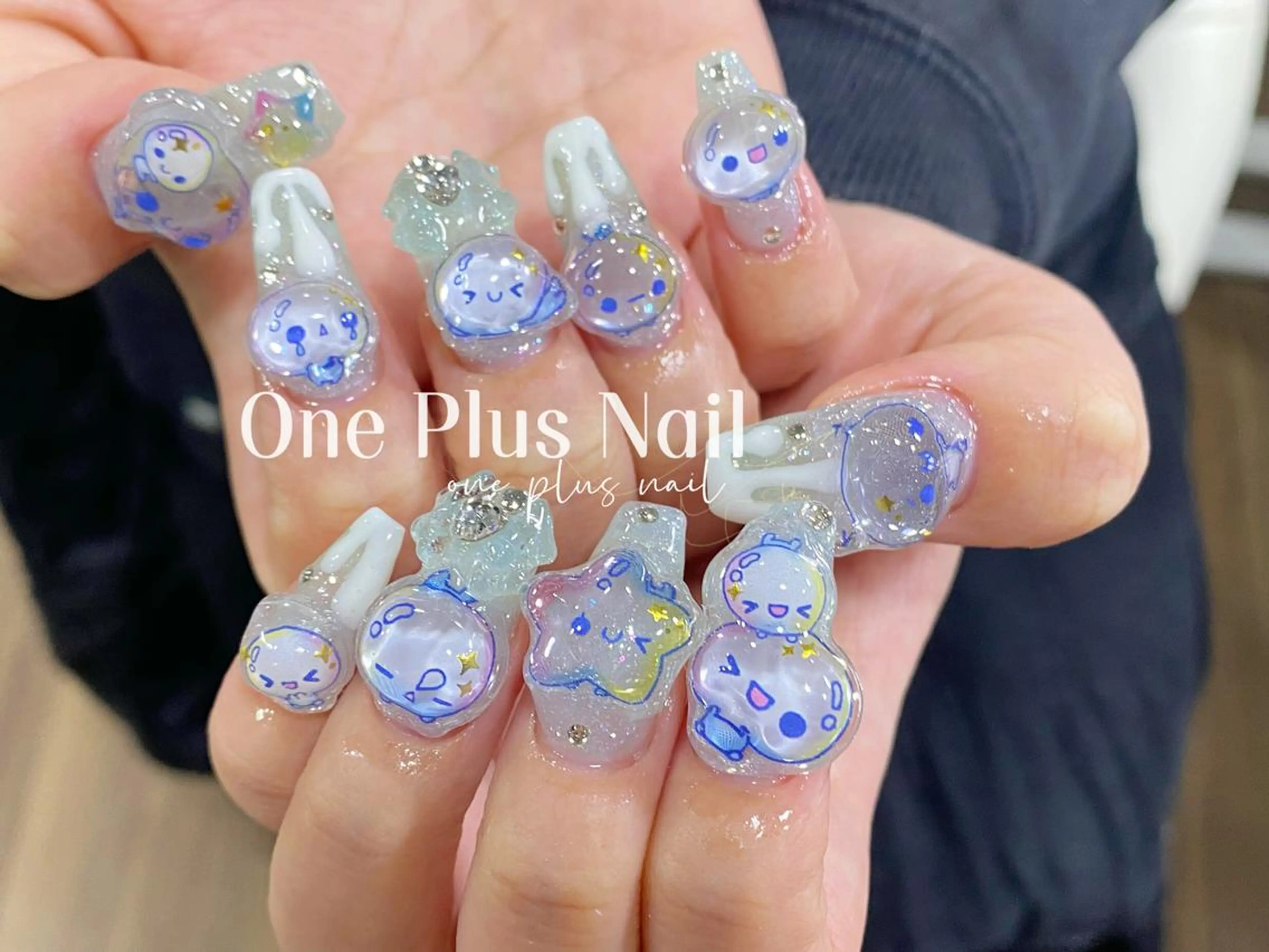 ネイル ガーリー ハート キラキラネイル 韓国ネイル ロングネイル One Plus Nail Salonのネイルデザイン