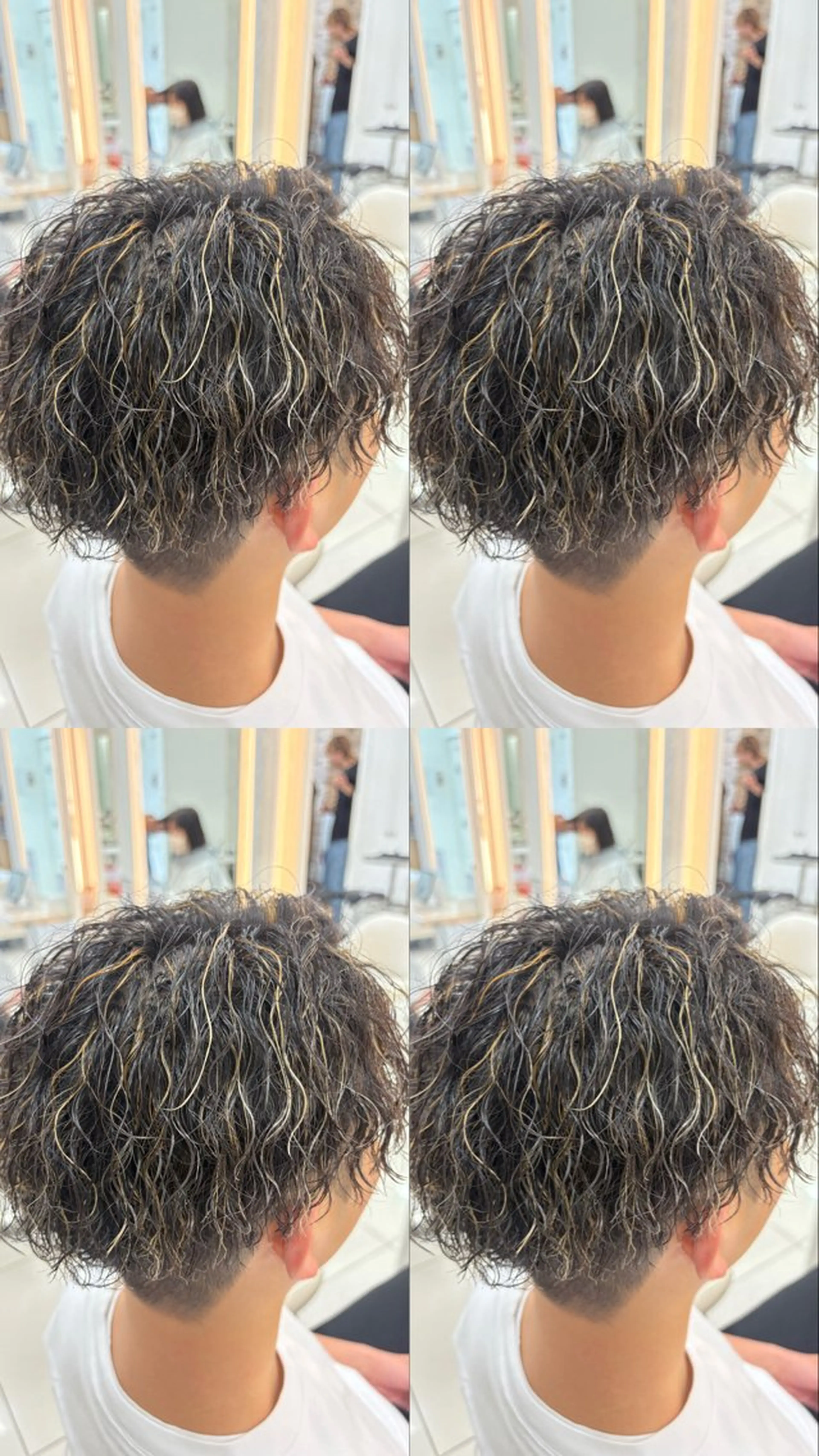 ミディアム カラー パーマ メンズ ミディアムパーマ センターパート フェードカット フェザーパーマ カルマパーマ カット ヘアカラー パーマ トリートメント 髪質改善/艶カラー/ メンズパーマ/鈴木のヘアスタイル