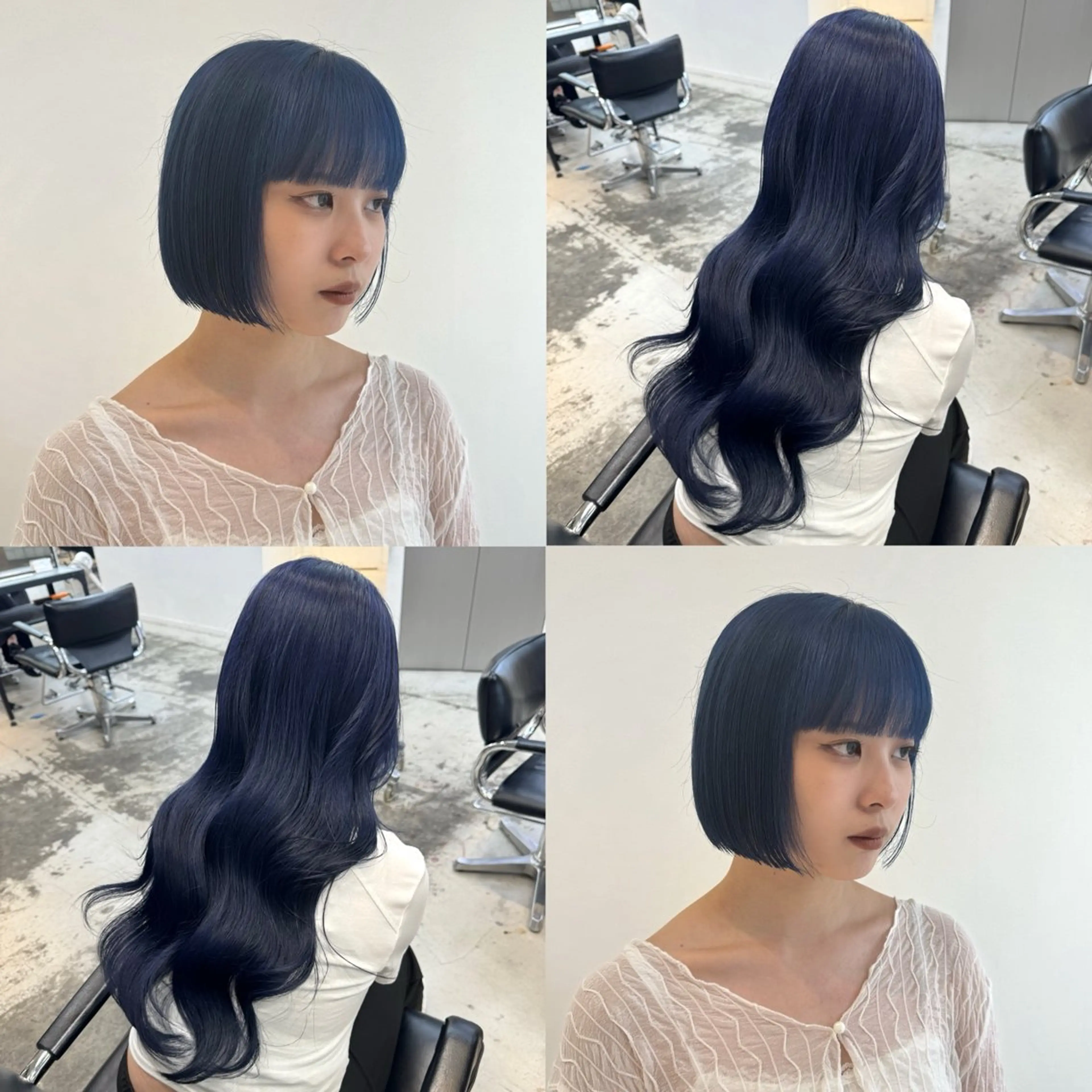 ミディアム カラー 黒髪 ブルーカラー ブルーブラック ヘアカラー トリートメント 🌼動き×透明感🩵 ハイトーン/ナナのヘアスタイル