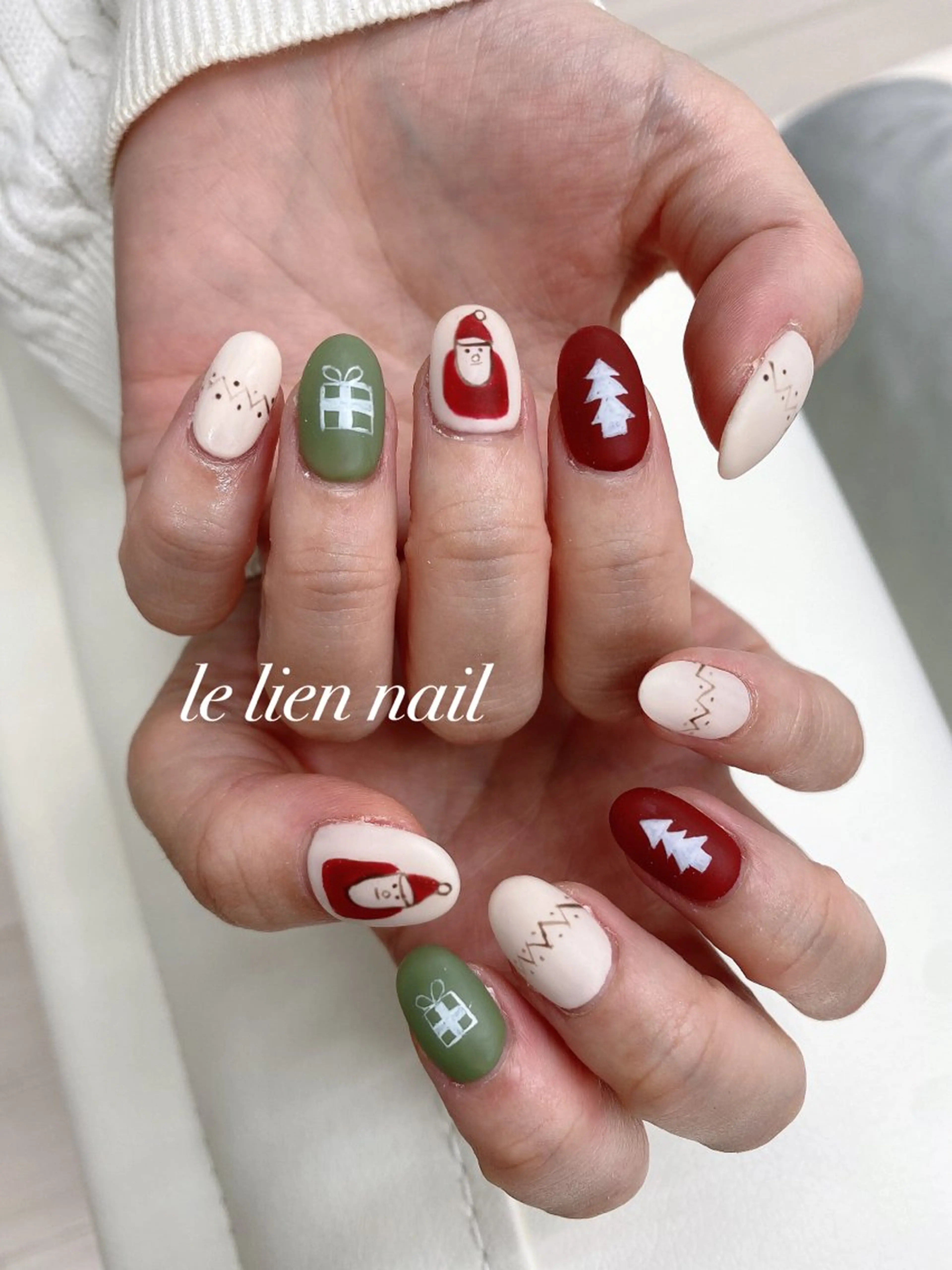 ネイル アートネイル マットネイル 冬ネイル クリスマス ハンドネイル le lien nailのネイルデザイン