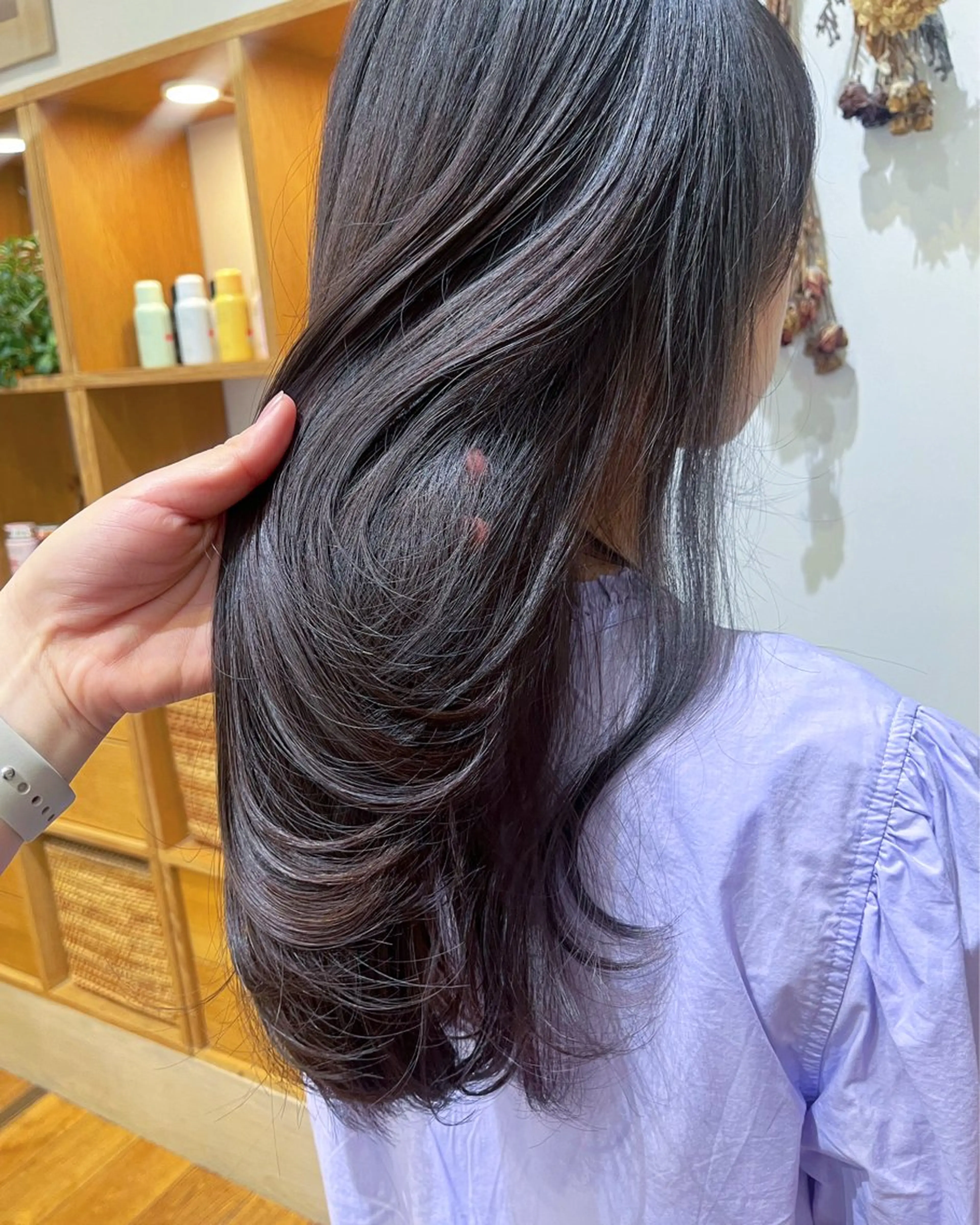 ロング カラー グレージュ ラベンダーカラー ラベンダーグレージュ ラベンダーグレー ヘアカラー つじしおり／ ショートヘア募集のヘアスタイル