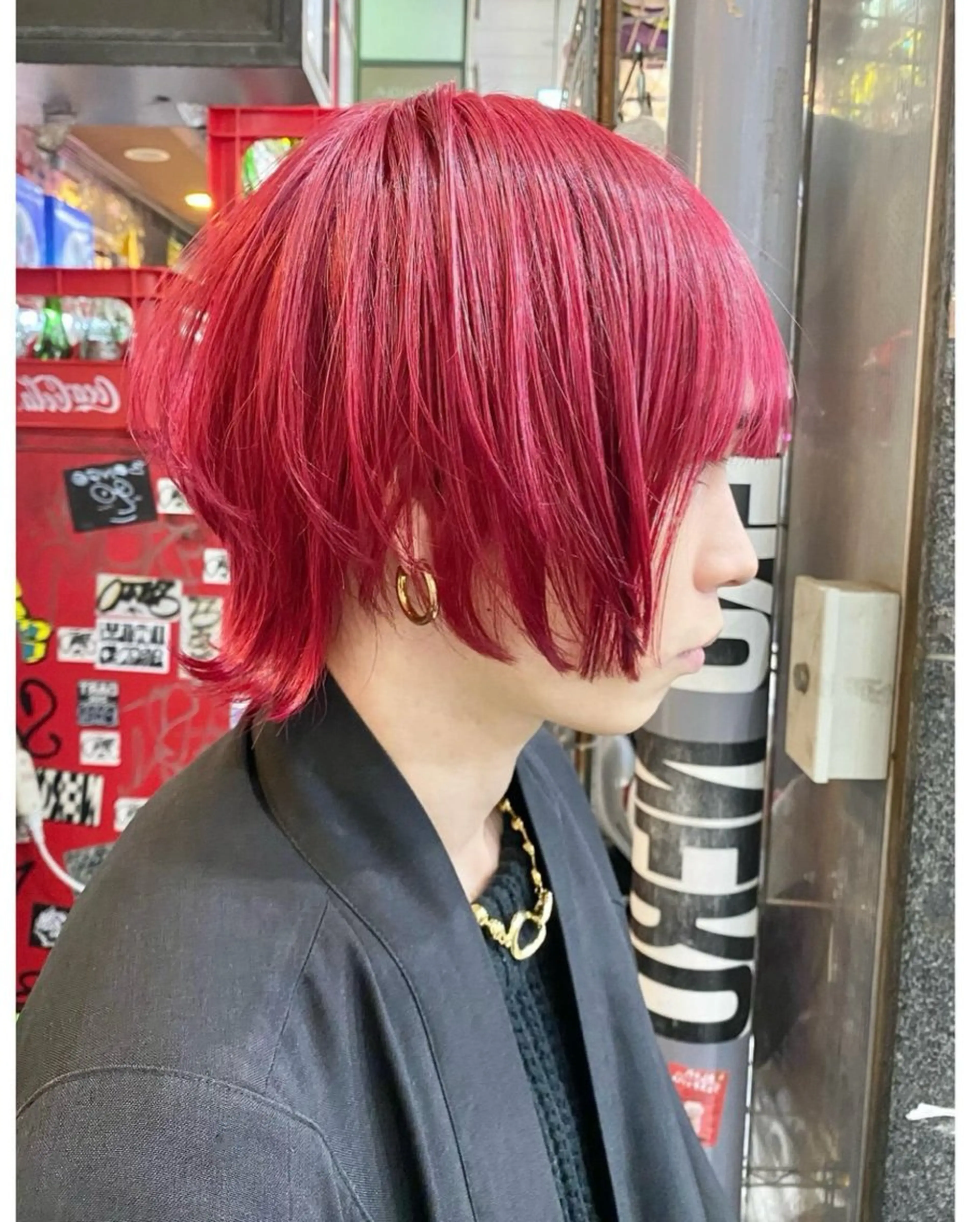 ショート カラー レッドカラー ショートヘア ウルフカット ヘアカラー GARU-ガル-所属・TSUNO🦖 派手髪/オタク美容師のヘアスタイル