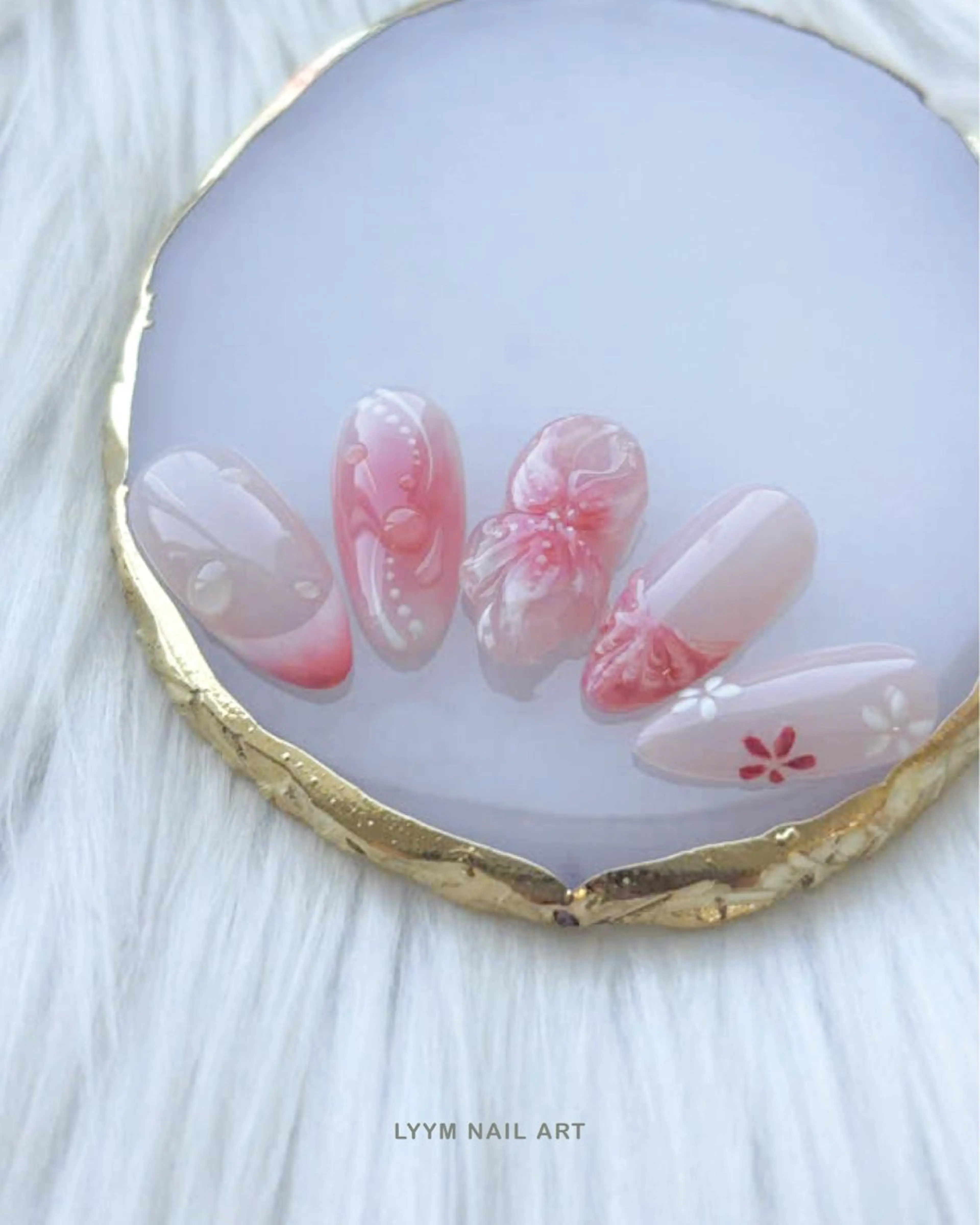 ネイル フラワーネイル ジェルネイル ガーリー 韓国ネイル ピンク ハンドネイル LYYM Nail Salonのネイルデザイン