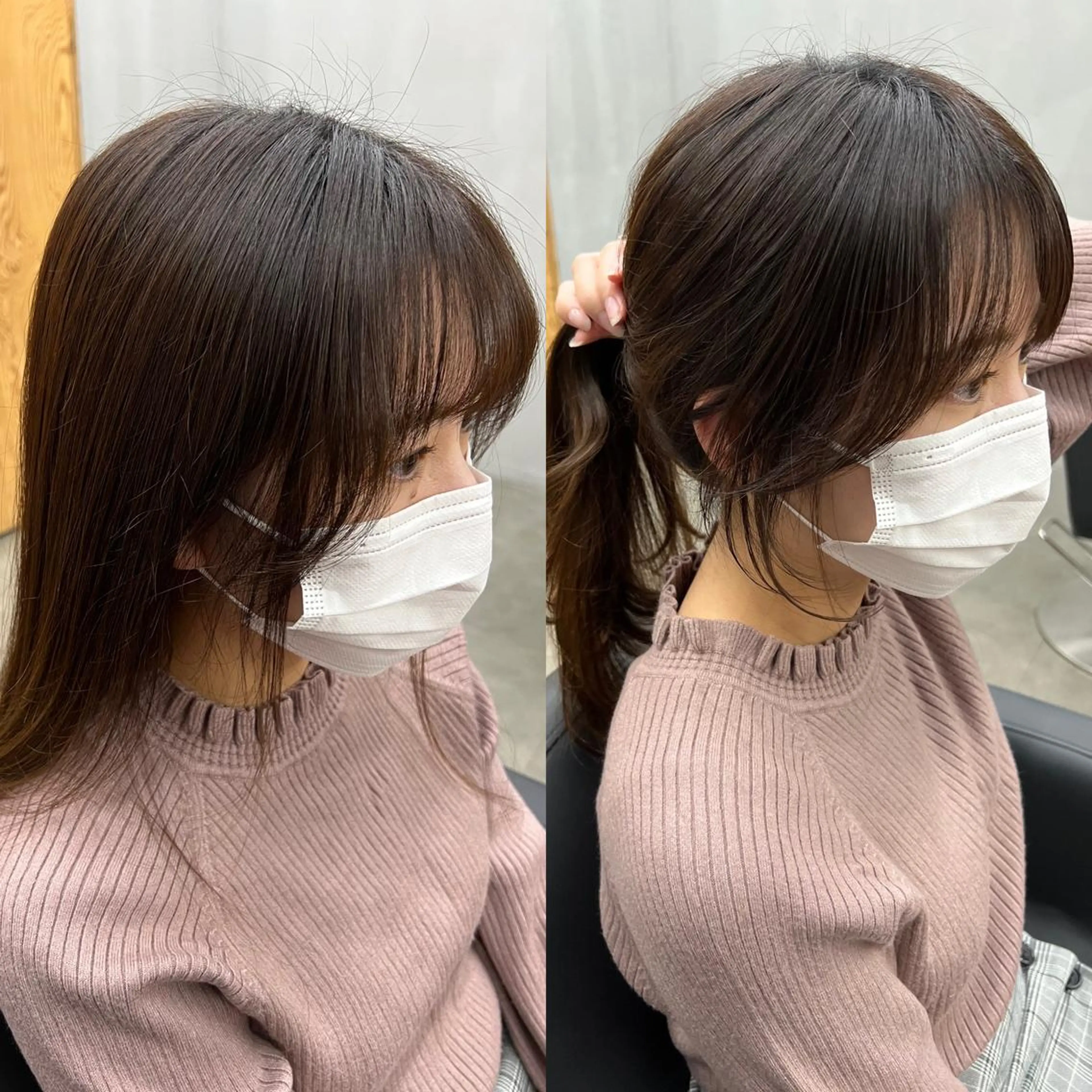 ミディアム カラー 小顔カット カット ヘアカラー トリートメント お顔まわりカット🌱 emo.村松泉綺のヘアスタイル