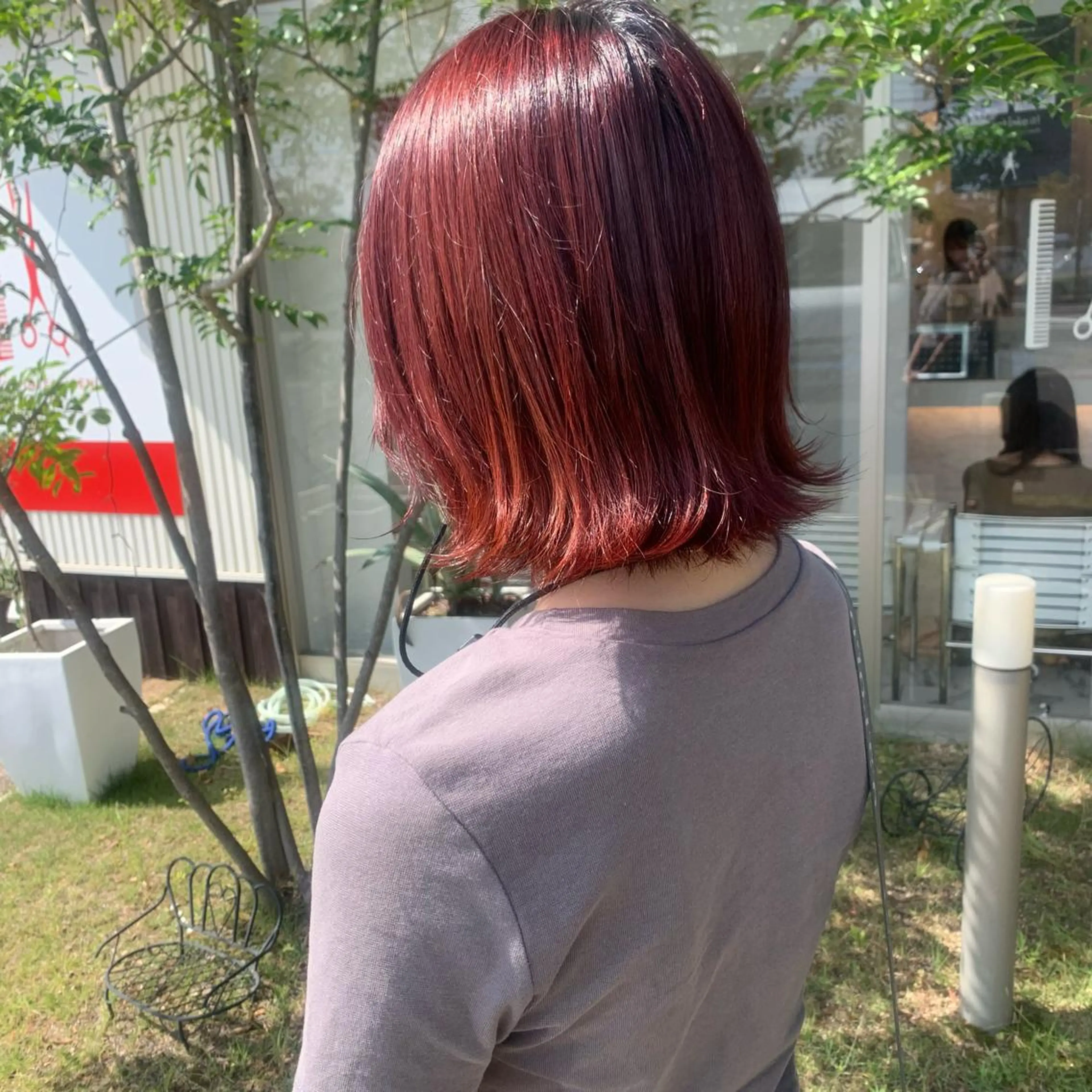 カラー ブリーチ レッドカラー 畠山 華奈のヘアスタイル