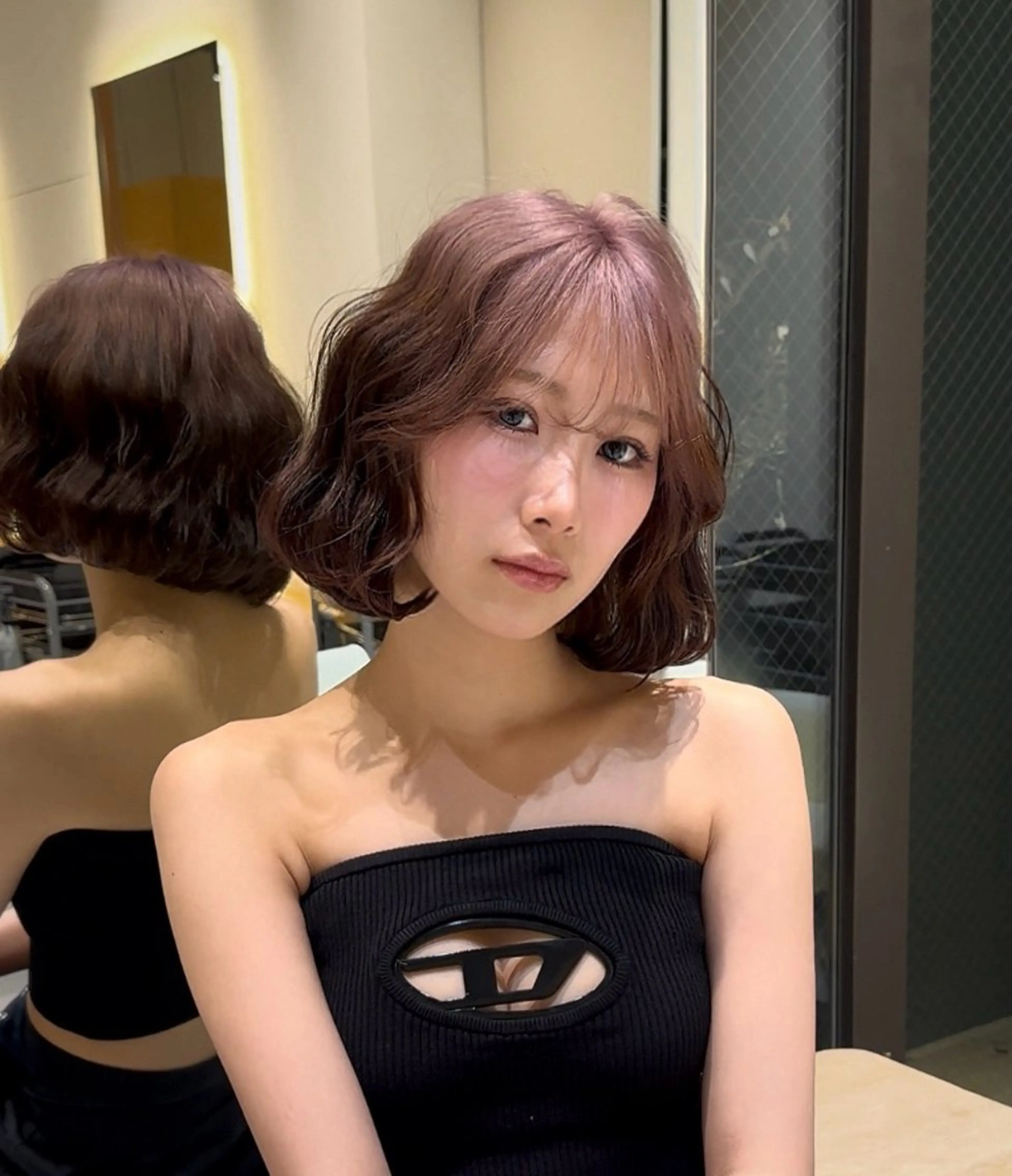 ショート ピンクラベンダー ボブ 韓国風ヘア ヘアカラー トリートメント Lond Role所属・ブリーチなしカラー shizuka🎀のヘアスタイル