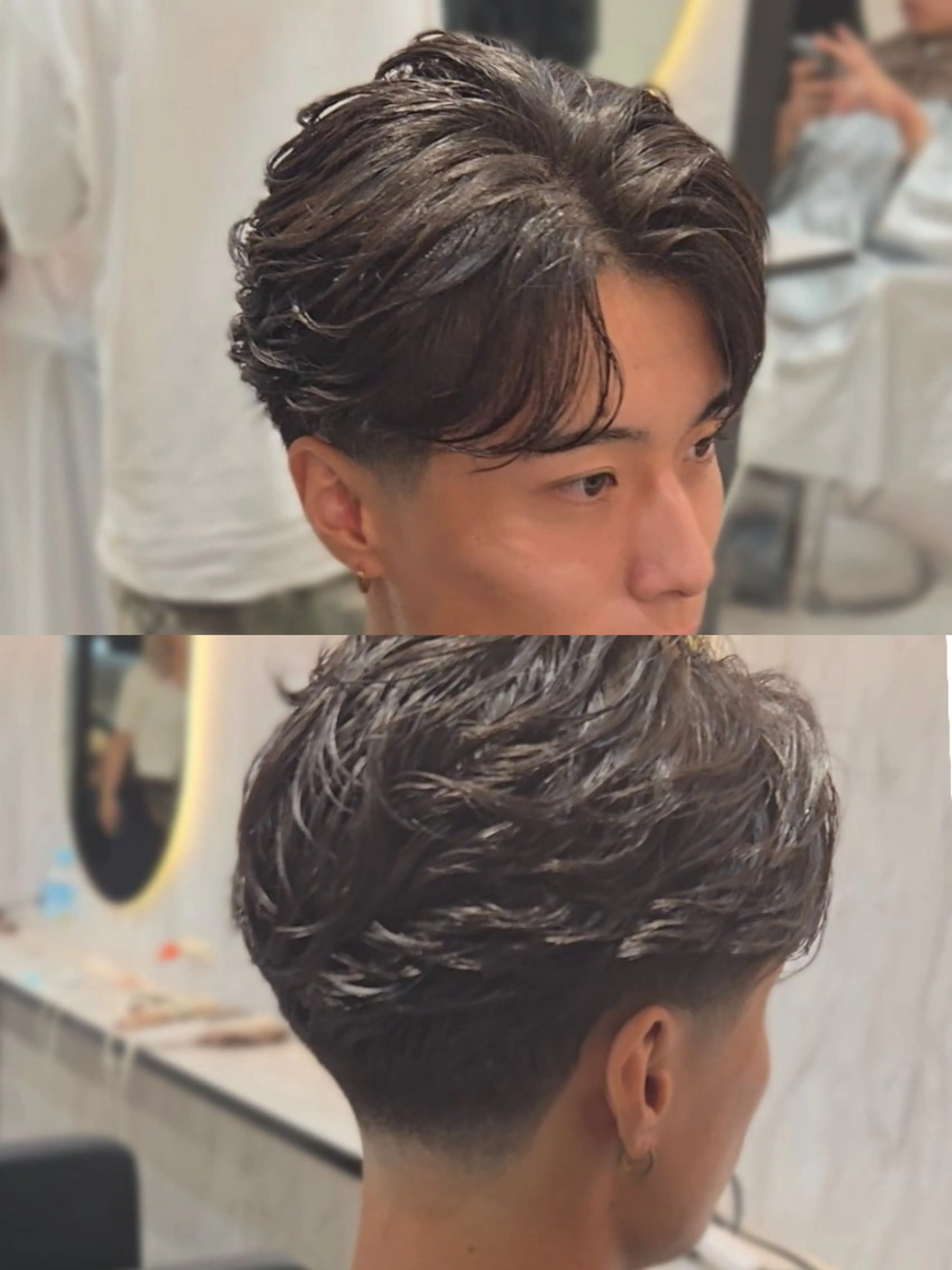 メンズ ミディアム パーマ ミディアムパーマ フェードカット フェザーパーマ メンズパーマ カット パーマ ヘアセット Lapis 名古屋駅前店所属・LEN名古屋/パーマ メンズ特化美容師のヘアスタイル