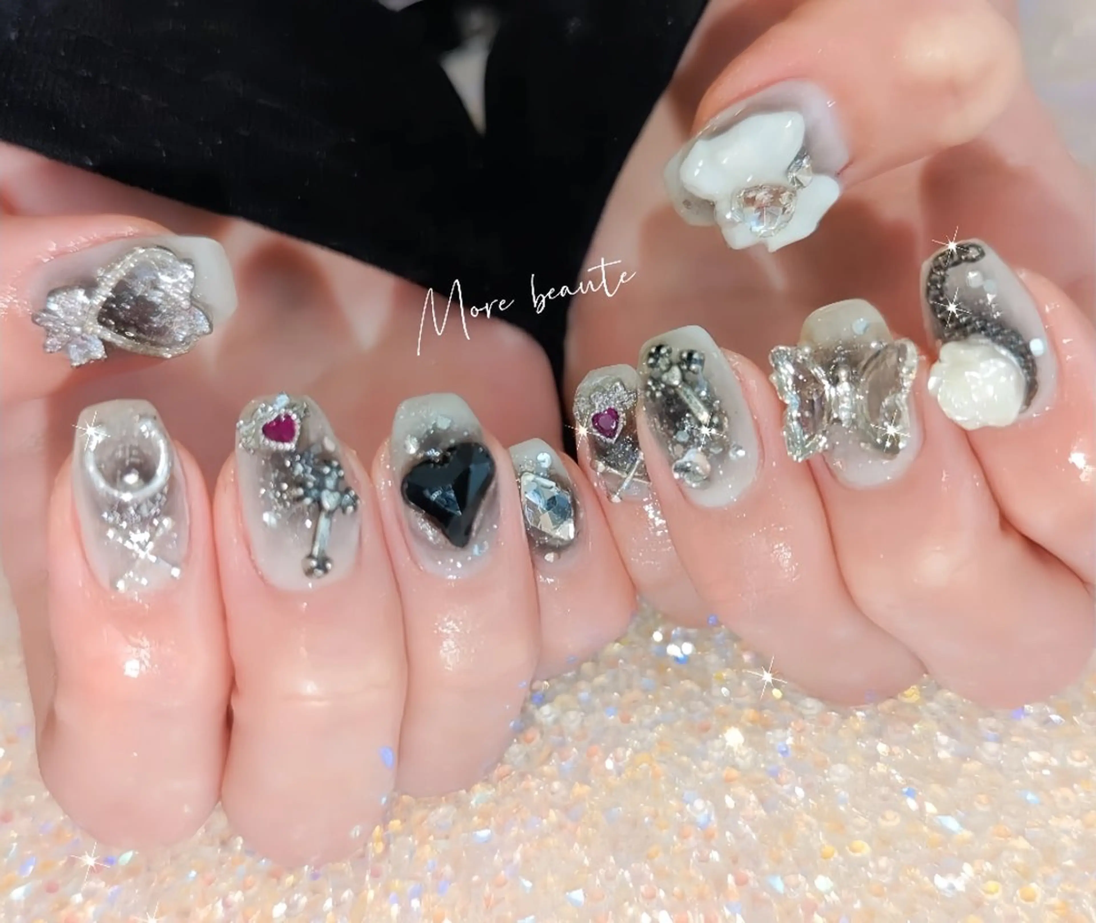 ネイル 長さ出し ジェルネイル ハート 韓国ネイル マグネットネイル ハンドネイル I LOVE ME NAIL.｡.:*♡のネイルデザイン
