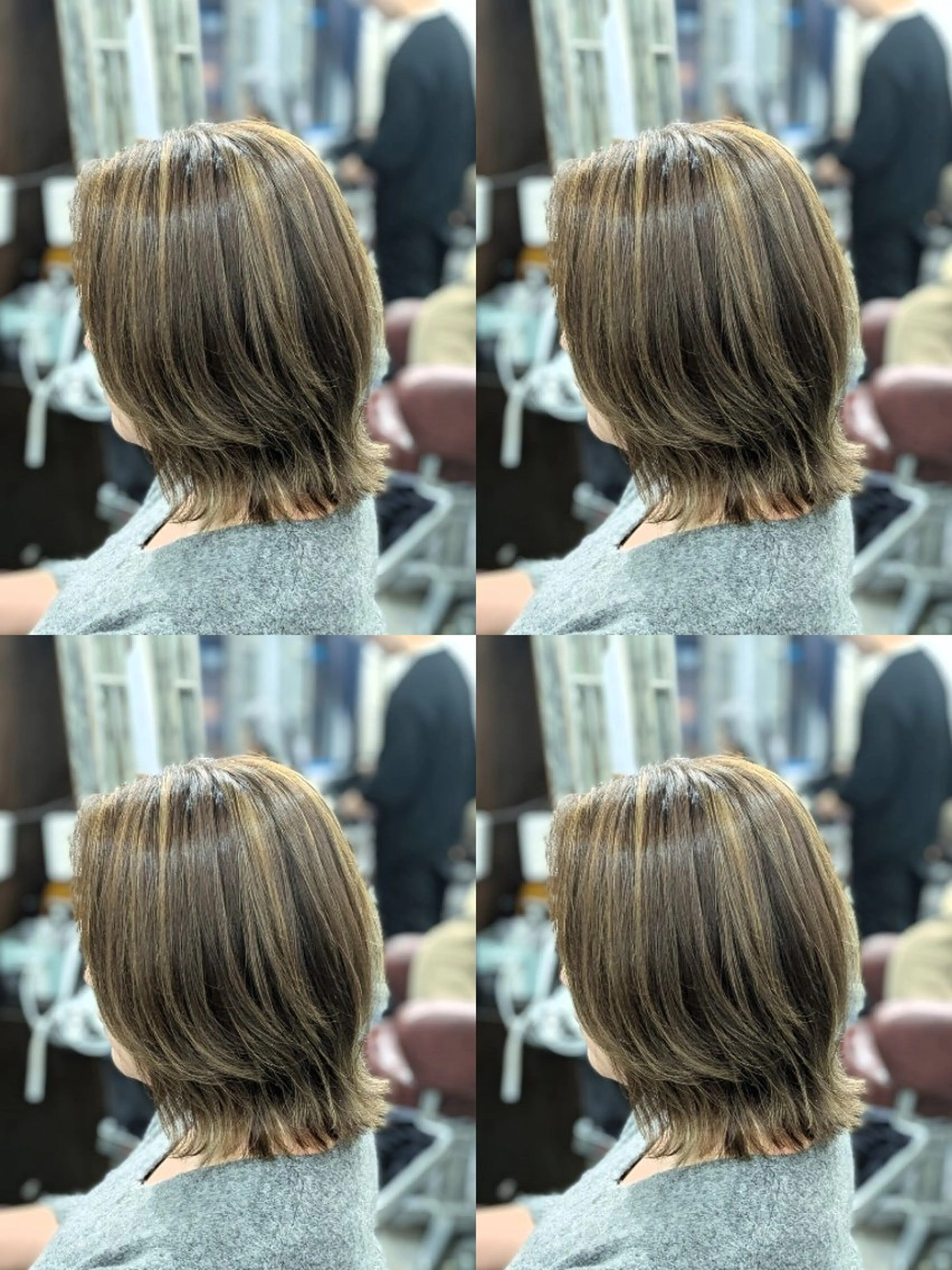 ミディアム カラー ボブレイヤー ハイライトカラー ボブ くびれヘア 顔まわりレイヤー カット ヘアカラー トリートメント えのもと/透明感カラ ー/メンズパーマ特化のヘアスタイル