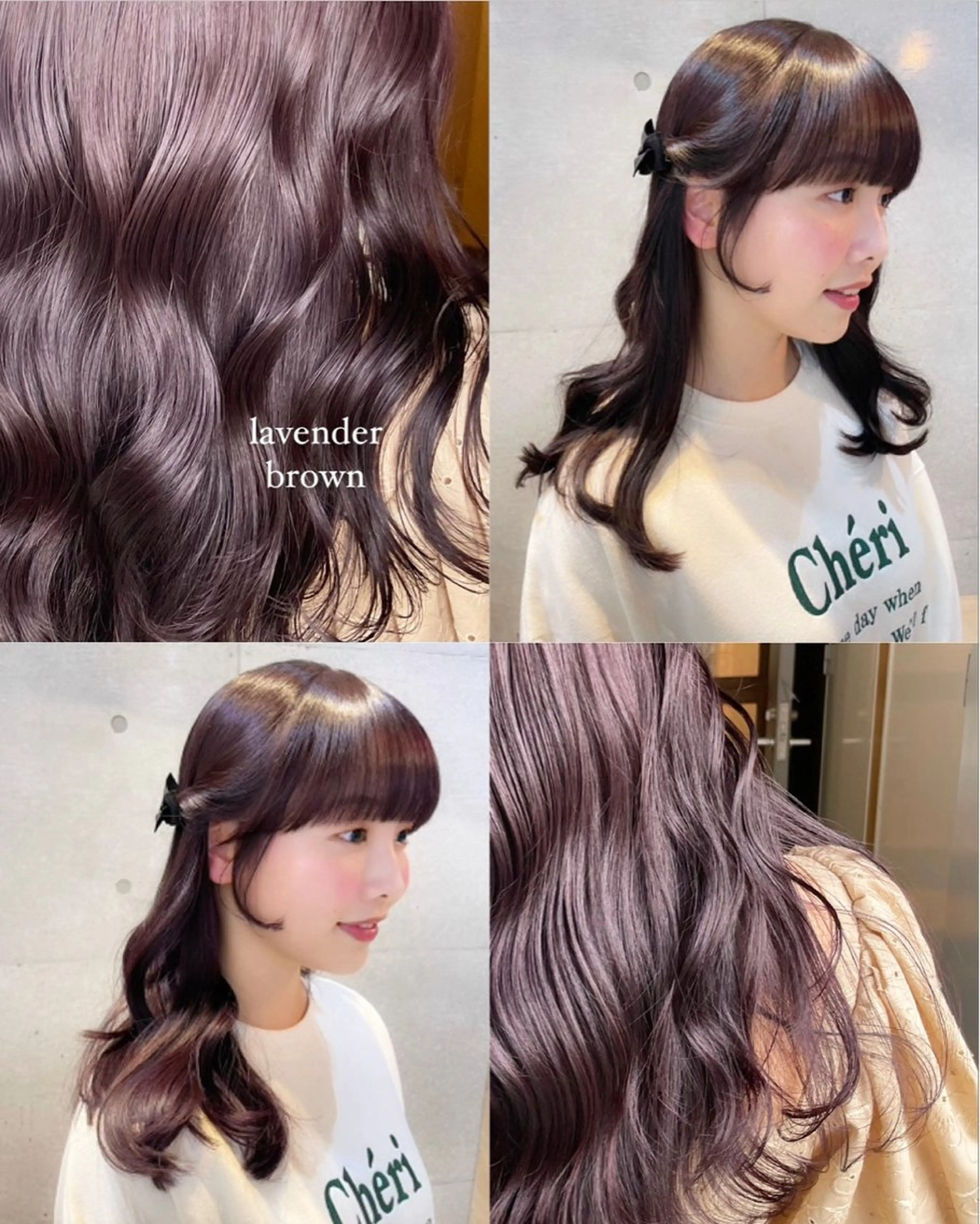セミロング カラー ブラウンカラー ラベンダーカラー ラベンダーブラウン カット ヘアカラー トリートメント 【arc】Ruri コテ巻き風パーマのヘアスタイル