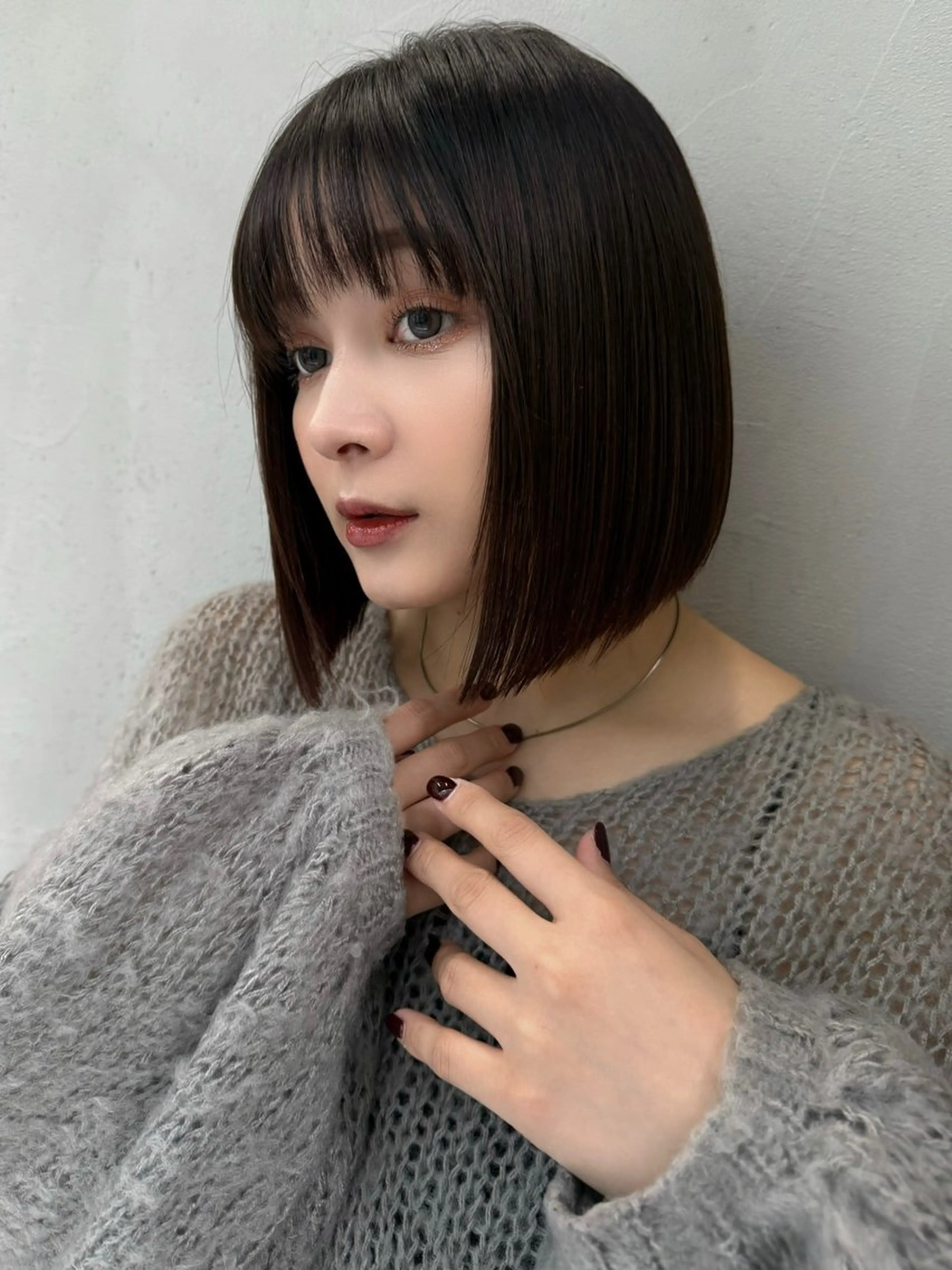 ミディアム カット ヘアカラー 切りっぱなしボブ/ 小顔ボブNANAのヘアスタイル