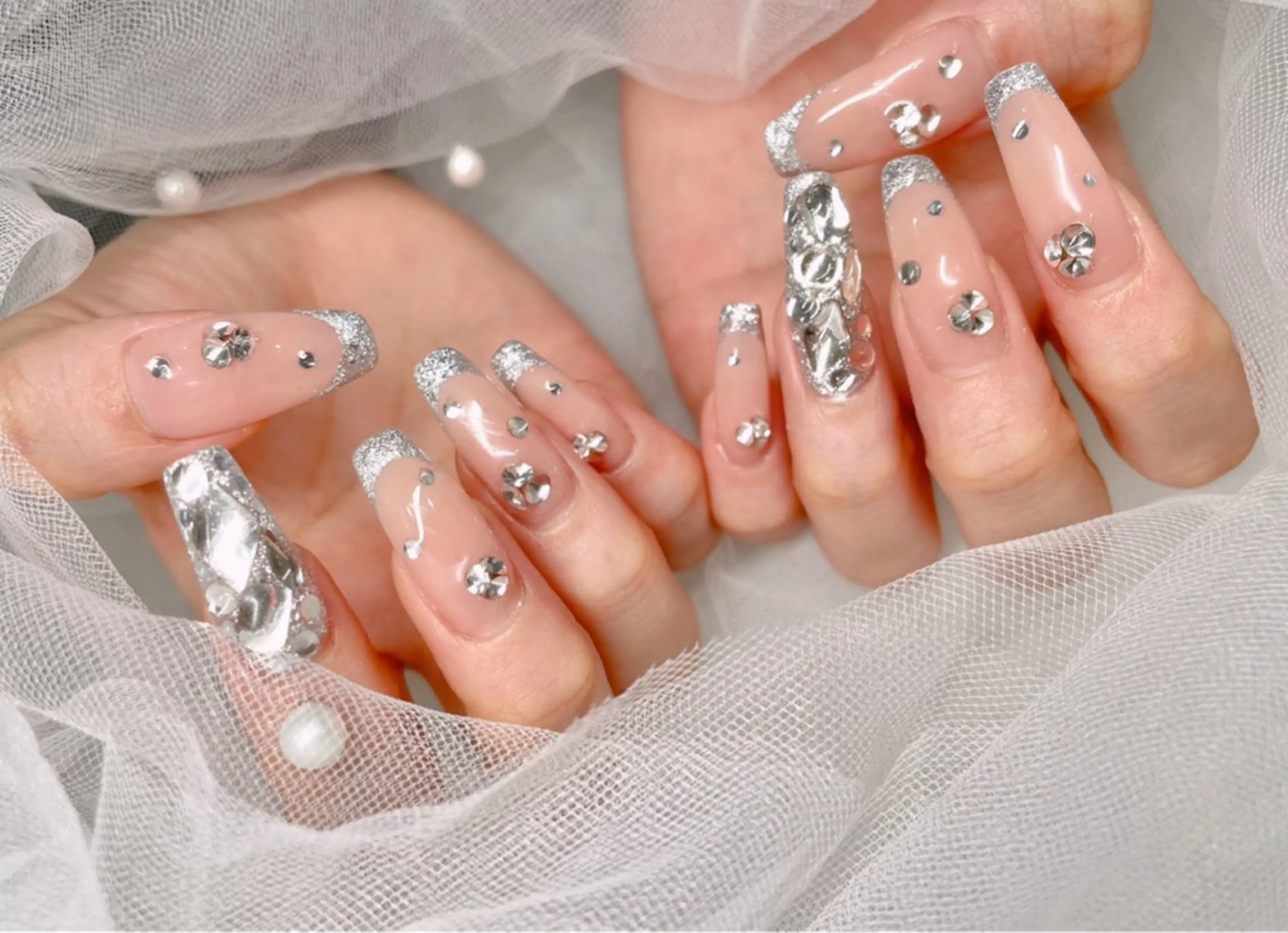 ネイル フレンチネイル ラメ(グリッター) ハンドネイル ゆりか ジョアアンジェ福島のネイルデザイン