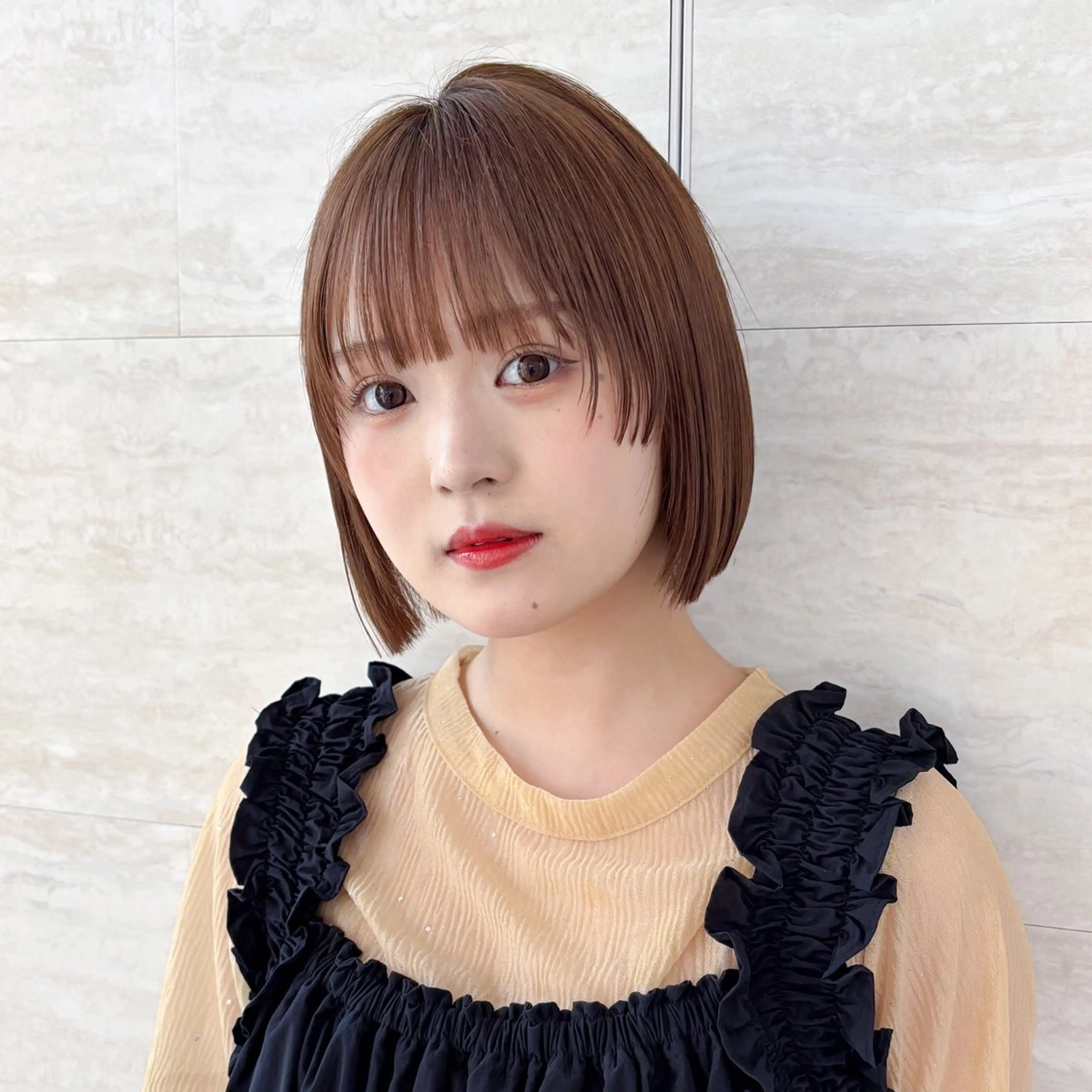 ミディアム カラー カット ヘアカラー トリートメント 💖美髪矯正/韓国 /ボブ💖ユイのヘアスタイル