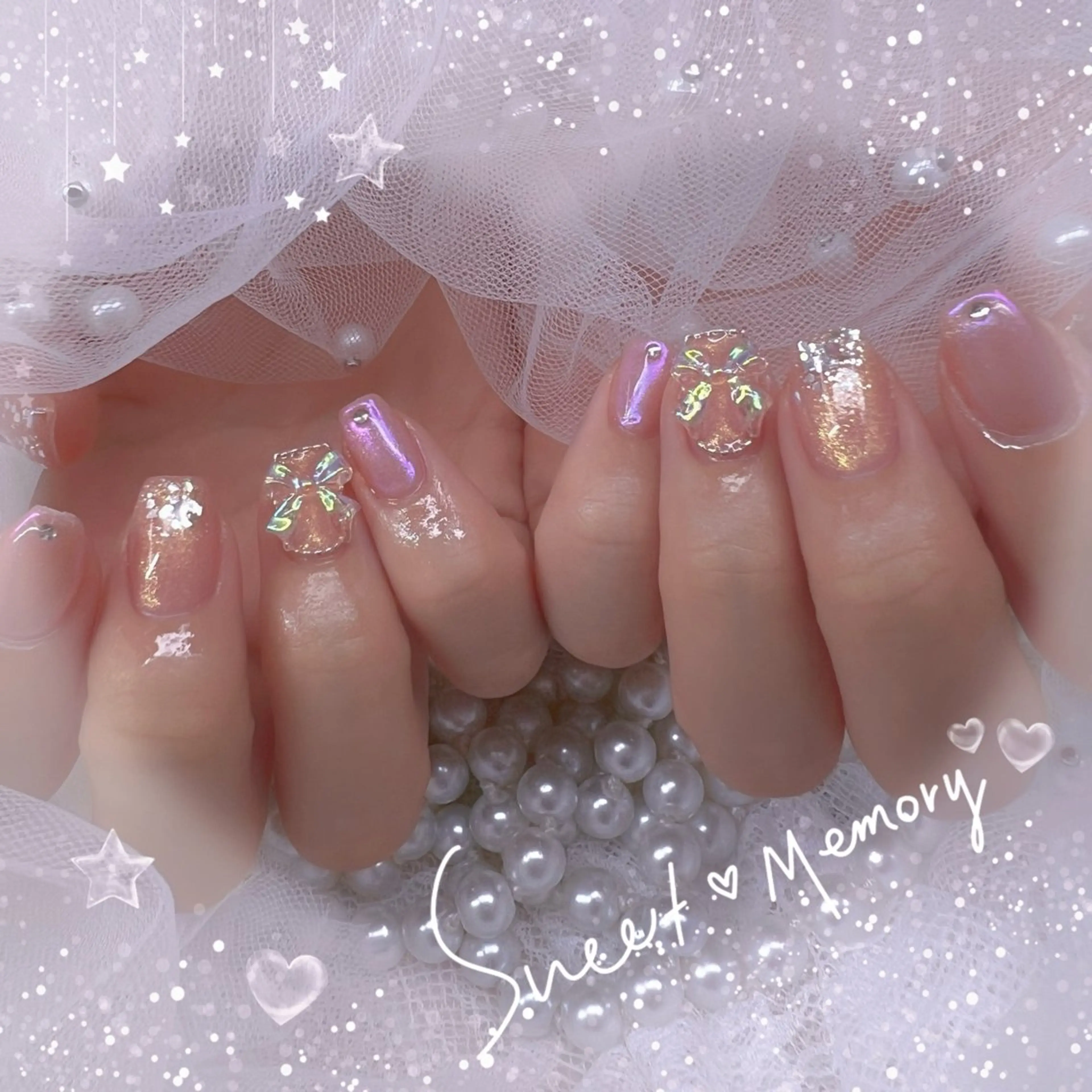 ネイル チークネイル フレンチネイル ガーリー ガラスフレンチ グラデーション ハンドネイル Chill Nailsalonのネイルデザイン