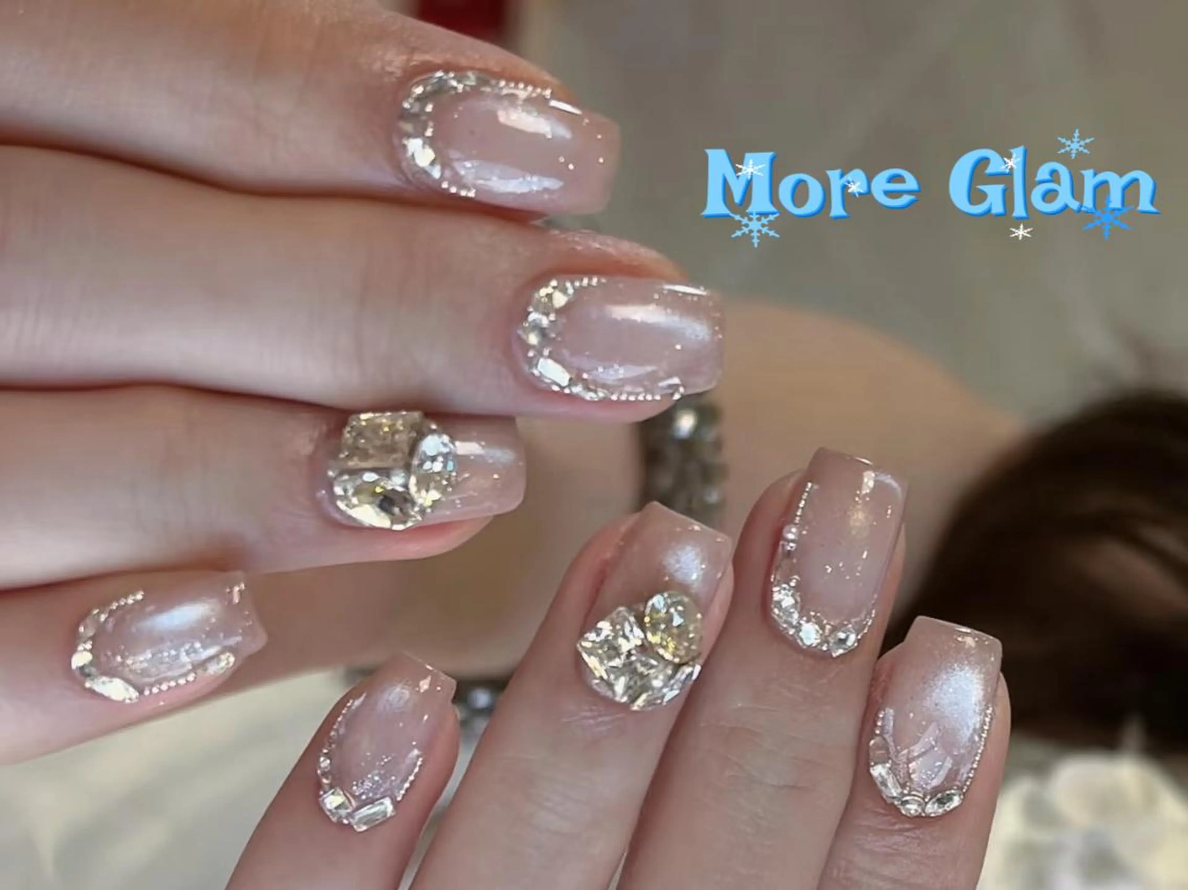 ネイル 長さ出し フットネイル フレンチネイル ジェルネイル ガラスフレンチ MoreGlam Nailsのネイルデザイン