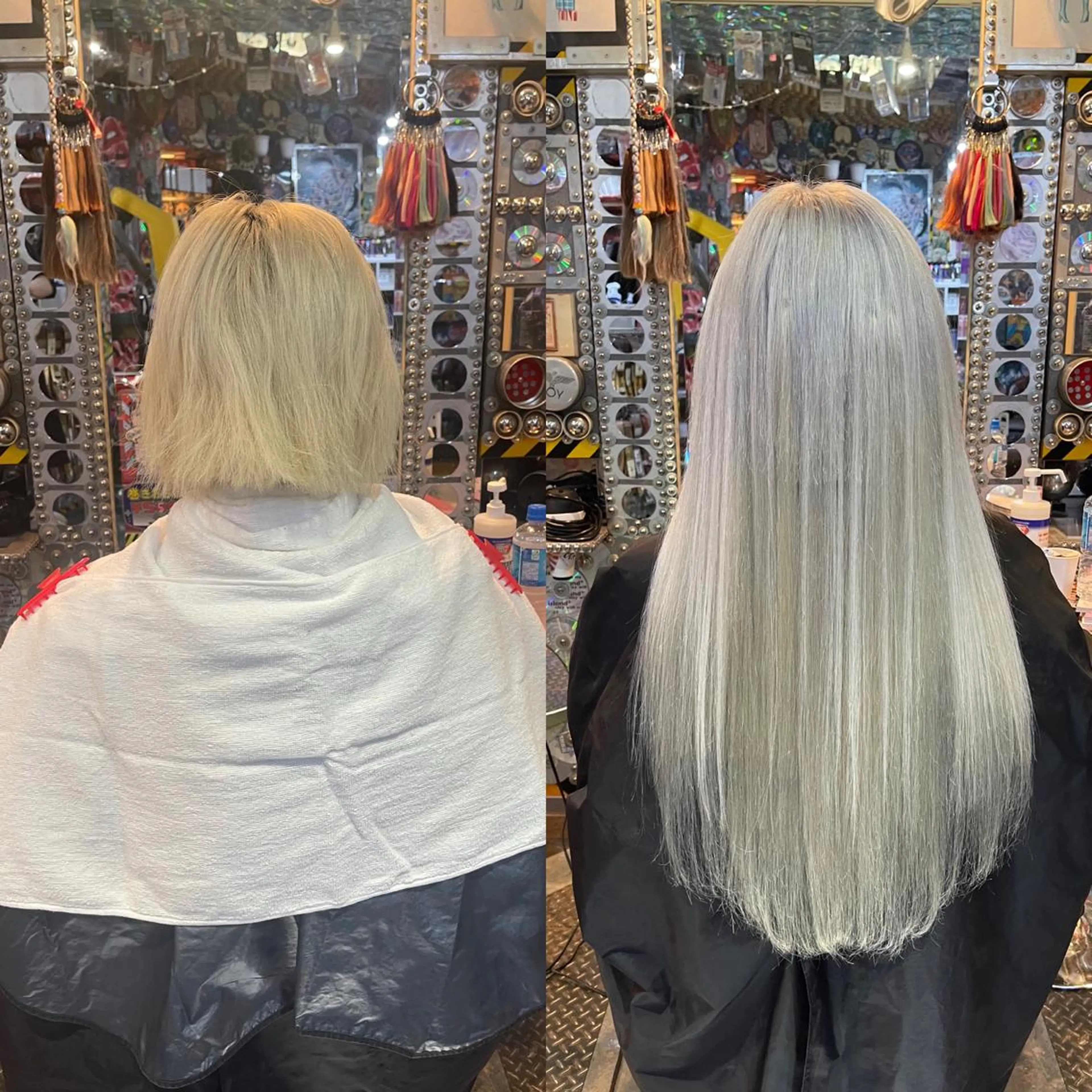 ショート カラー ヘアアレンジ 編み込みエクステ シールエクステ ハイトーンカラー ボブ エクステ haco+所属・🌈派手髪エクステ ブレイズ🌈ひろとのヘアスタイル