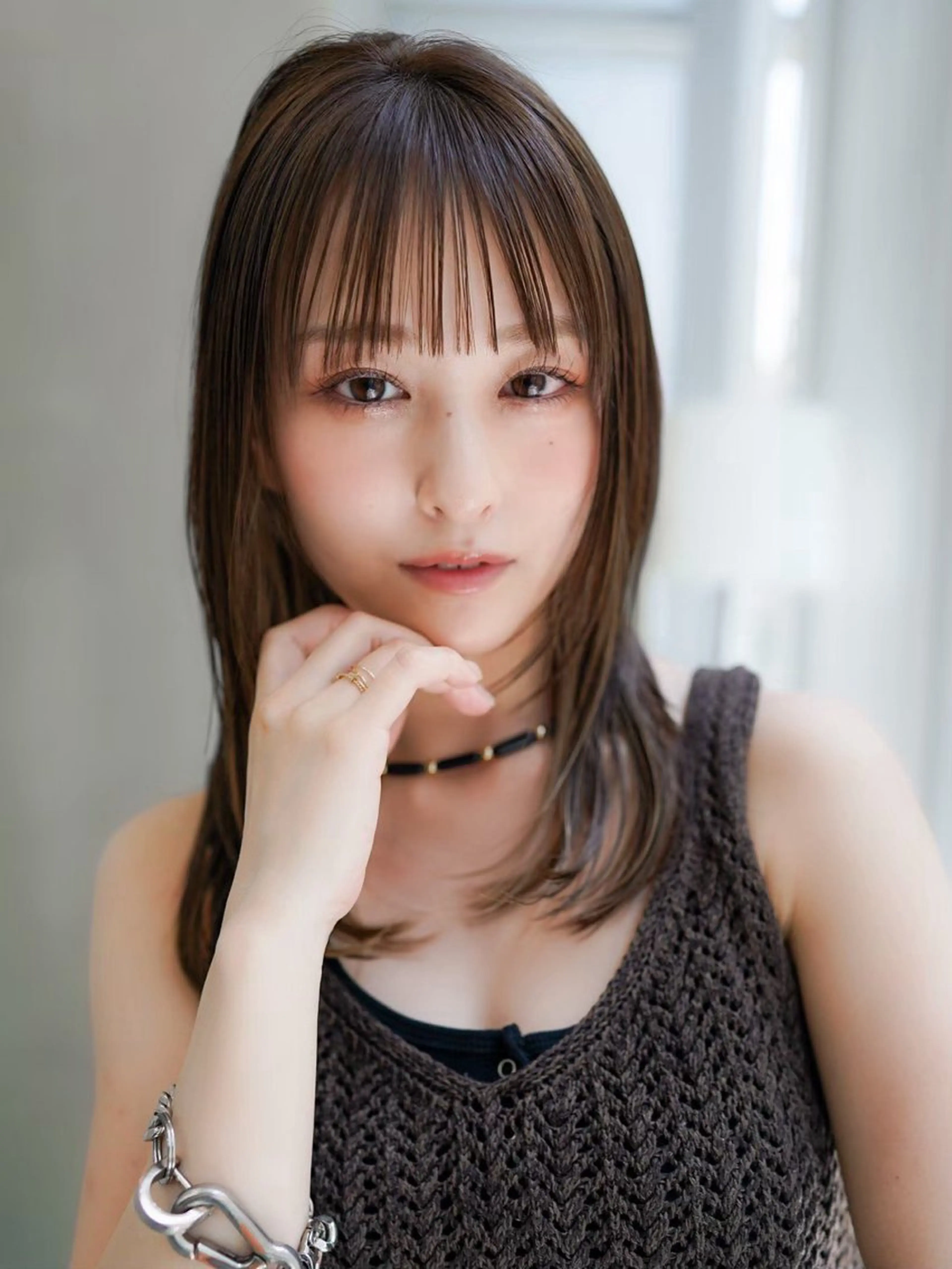 ミディアム ケアカラー カット ヘアカラー 切りっぱなしボブ/ 小顔ボブNANAのヘアスタイル