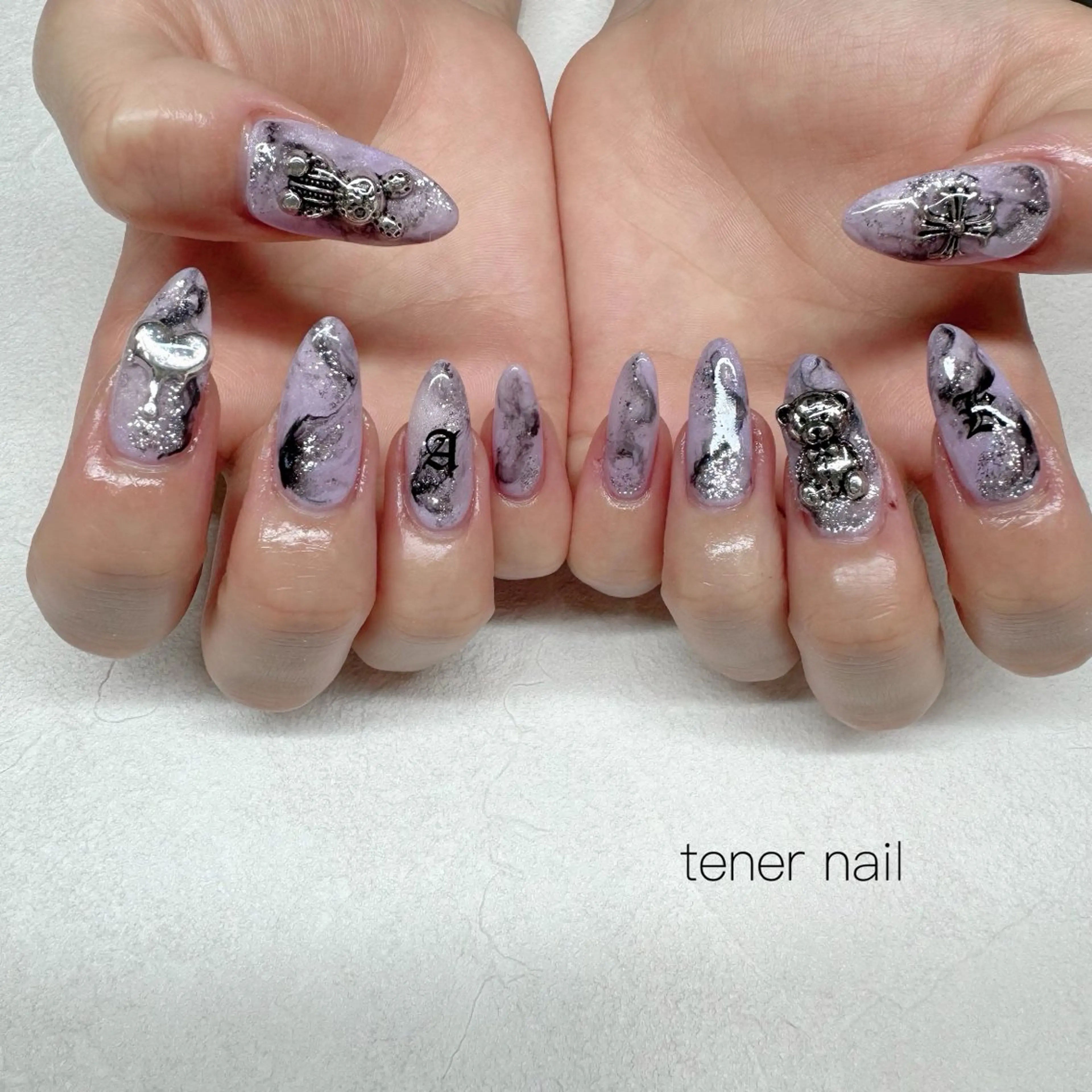 ネイル パープル シルバー ハンドネイル tener  nail  テネルネイル所属・テネルネイル tener nailのネイルデザイン