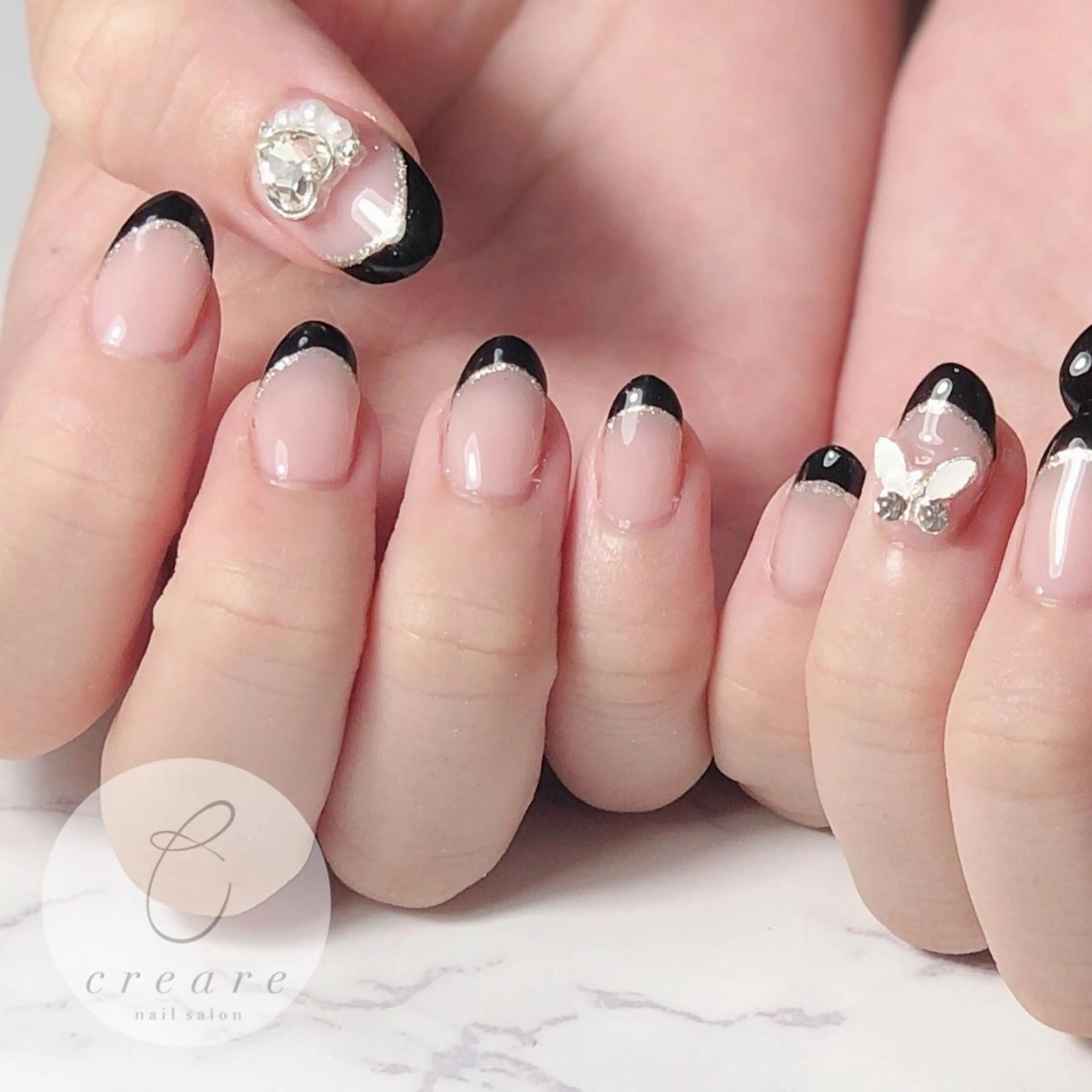 ネイル アートネイル フレンチネイル ジェルネイル ハート ラメ(グリッター) 辻野 和枝のネイルデザイン