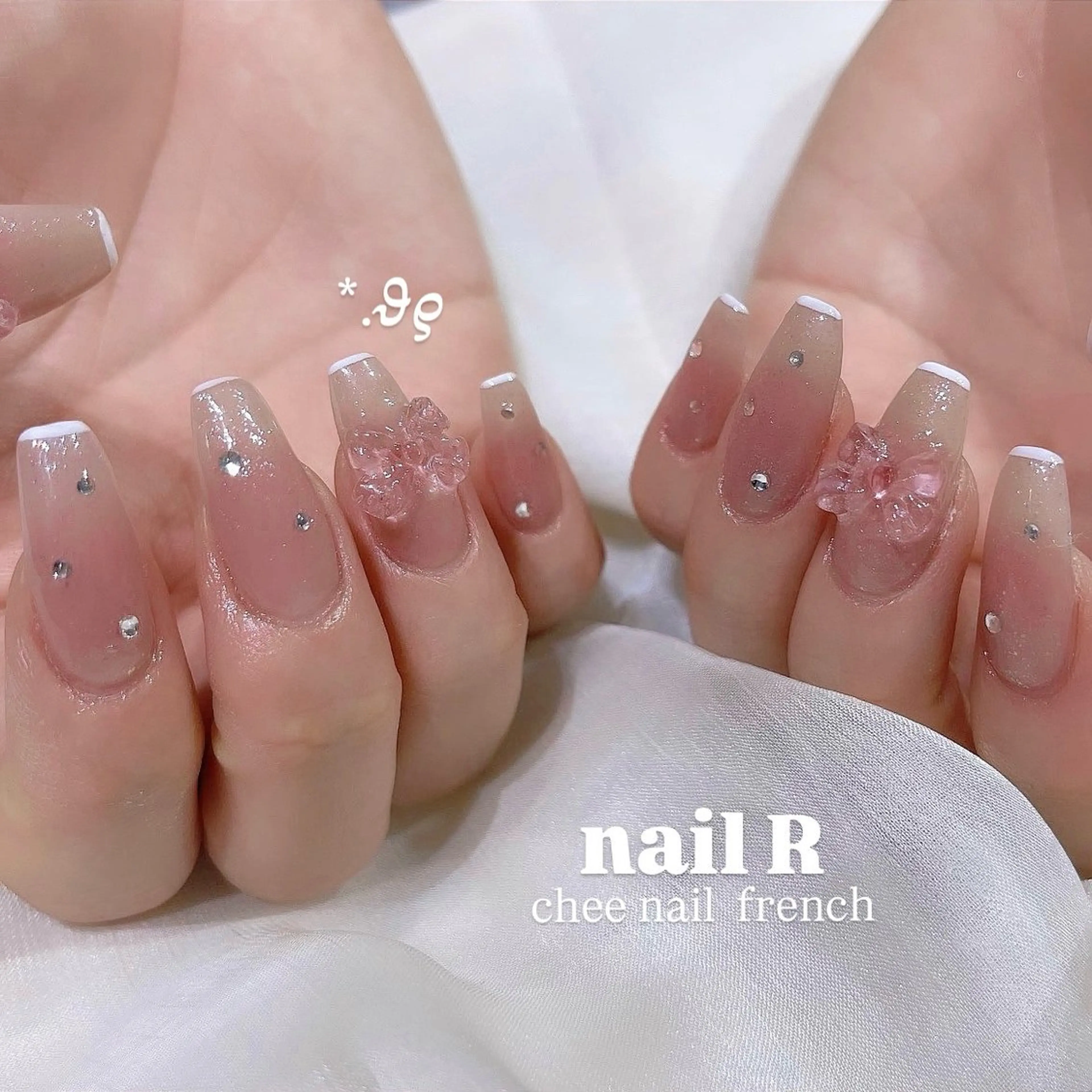 ネイル チークネイル クリアネイル フレンチネイル ピンク リボン ハンドネイル NAILR rina 🎀ིྀ恵比寿のネイルデザイン